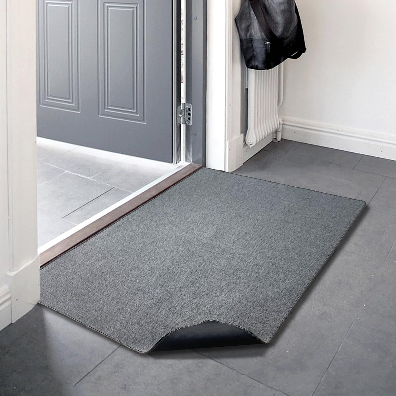Yancorp 3'x5' Ultra Thin Bathroom Rugs,Low Profile Bath Rug,Rubber mat,Fit Under Door,Non Slip,Machine Washable Shower Rug,Dark Grey Dark Grey 3' x 4'11" (Rectangular)