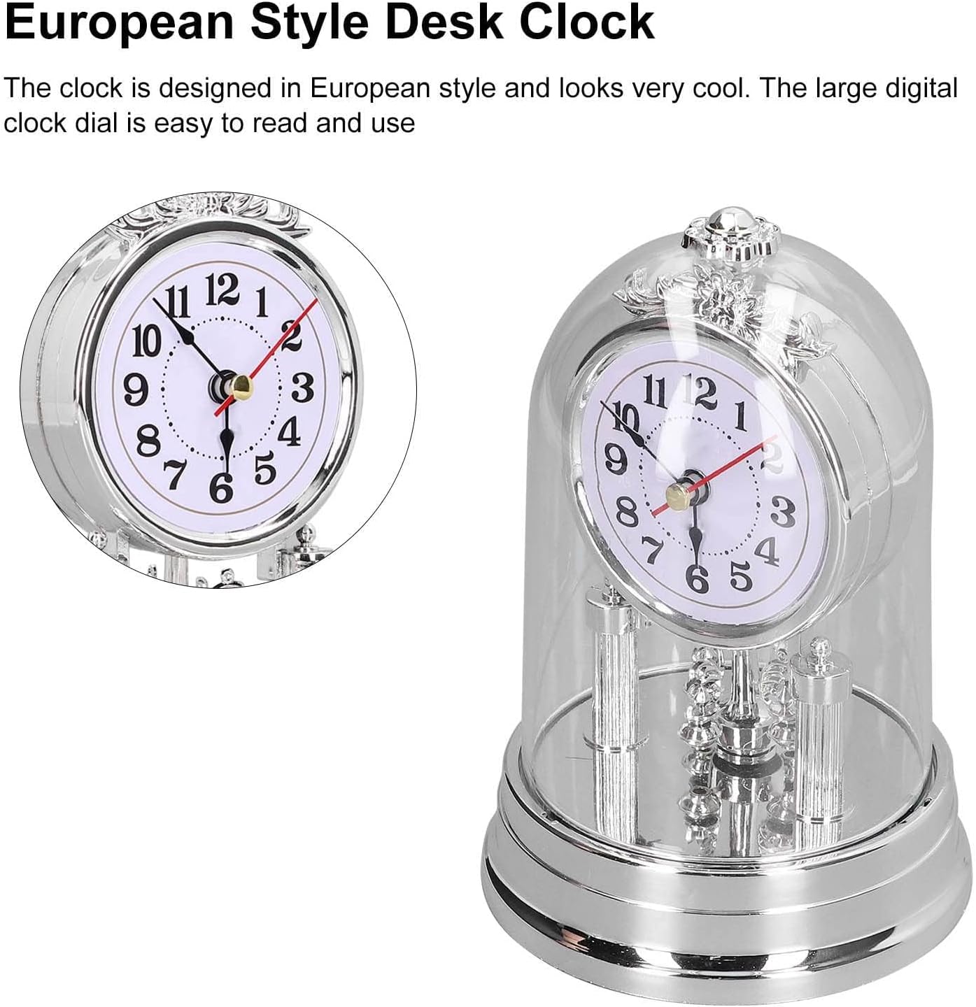 Desk Clock, European Style Quiet Table Clock Internal Rotation Home Decoration for Living Room Bedroom