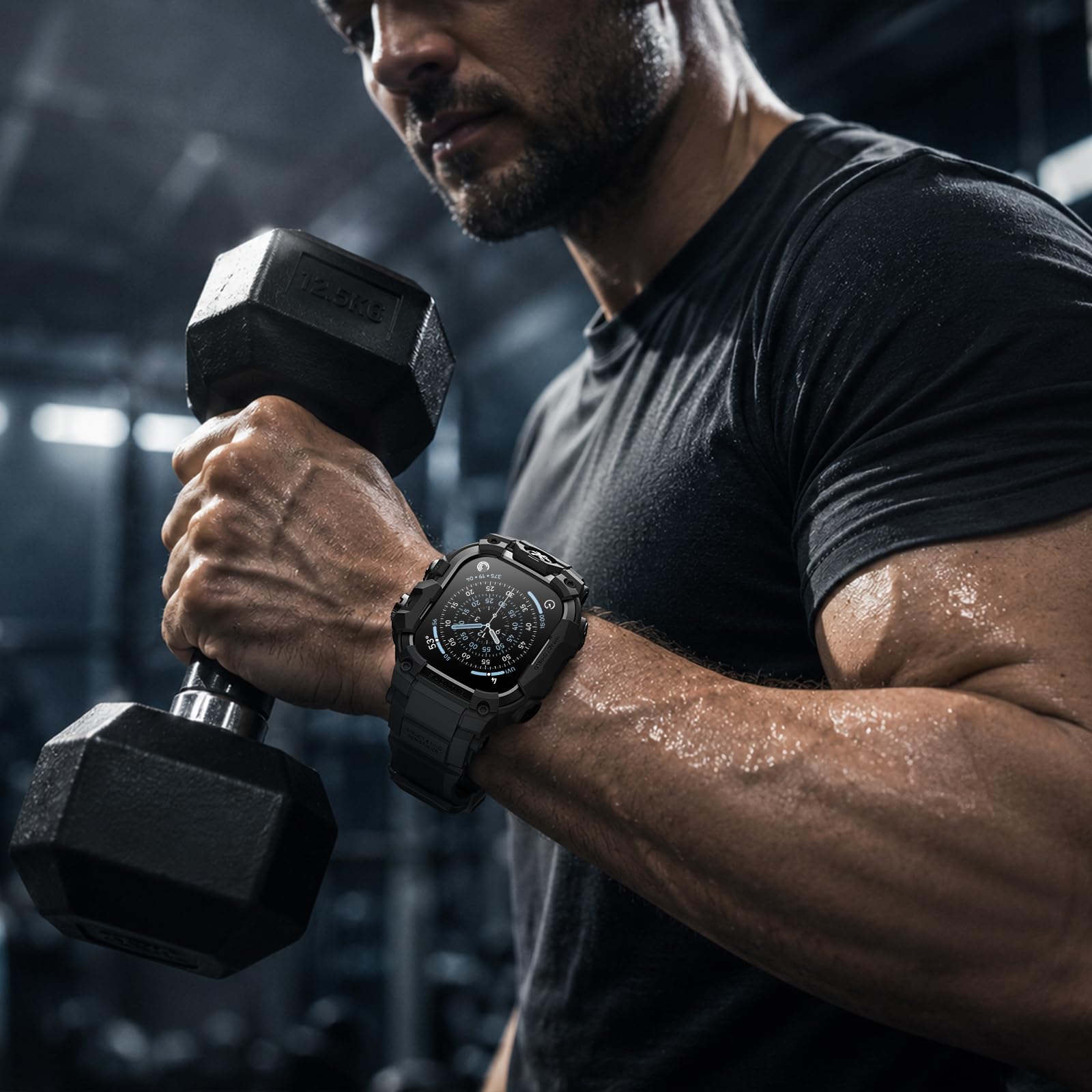 BXUXOHS Custodia e cinturino per Apple Watch 49 mm, robusto paraurti in