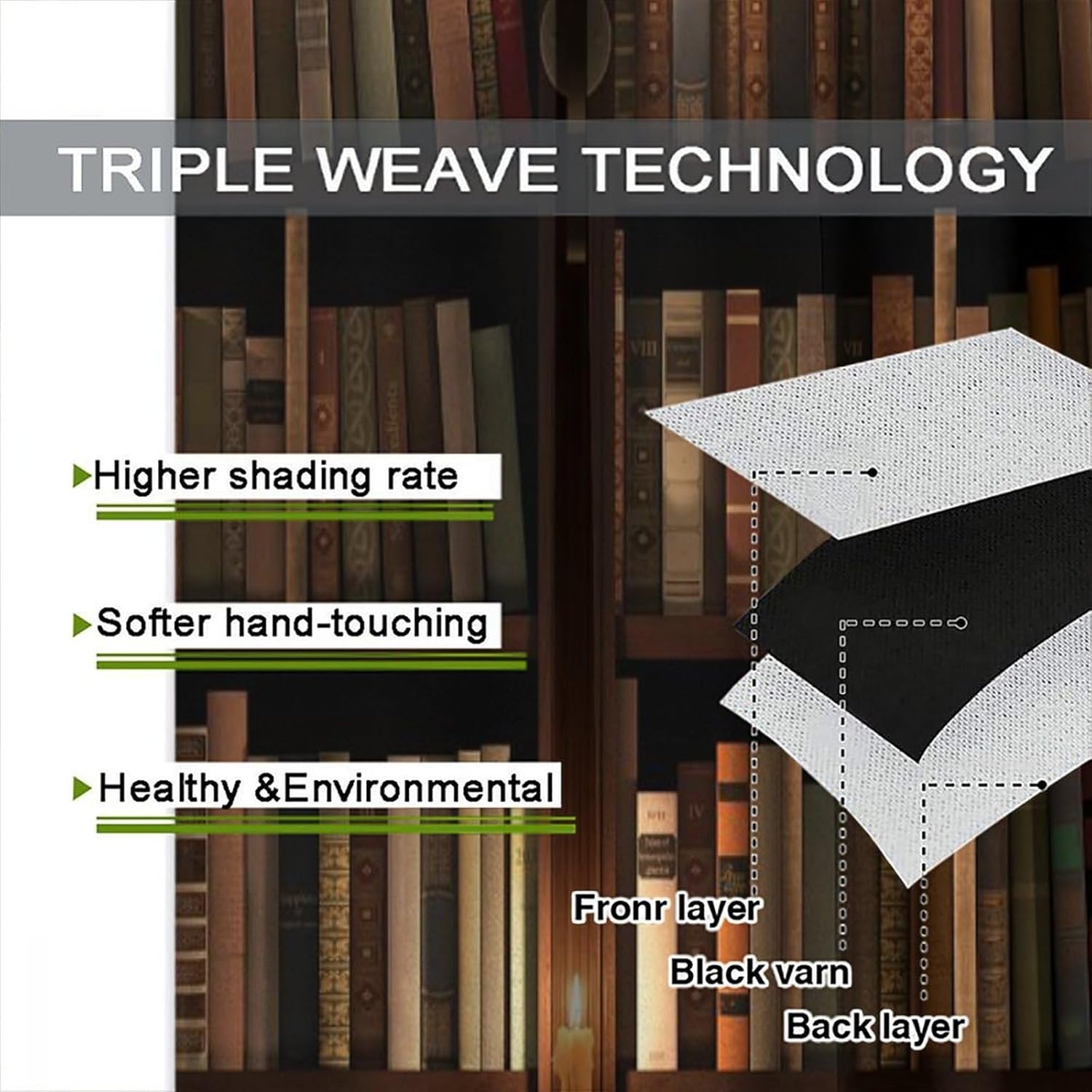 Bookshelf Curtains, Vintage Old Country Education Learning Library Books School Knowledge Blackout Windows Treatments, Thermal Insulated Drapes for Kids Boys Girls Bedroom Living Room 63x72in