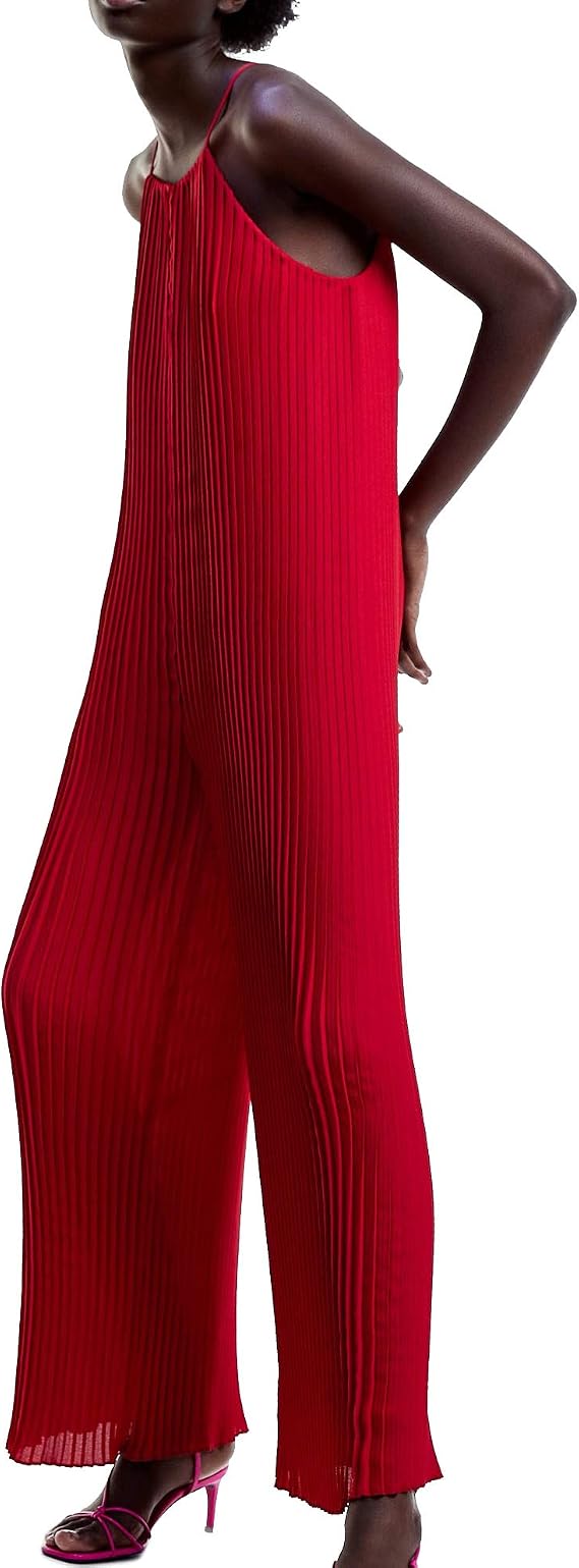 Zara 3666/153 - Mono Plisado con Cuello Halter para Mujer Rojo Rosso S:  Amazon.es: Ropa