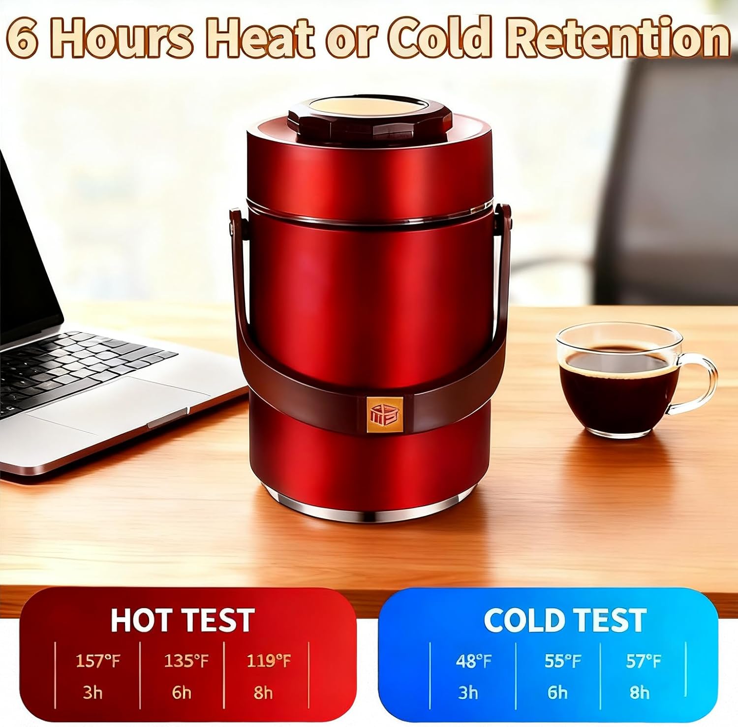 67oz Vacuum Insulated Lunch Food Container for Hot Food, 3 Tier Sealed Stackable Food Thermo, Adults Stainless Steel Wide Mouth Thermal Lunch Box, Leak-Proof Thermo Food Jar for Office & Outdoor(Red) - Image 7