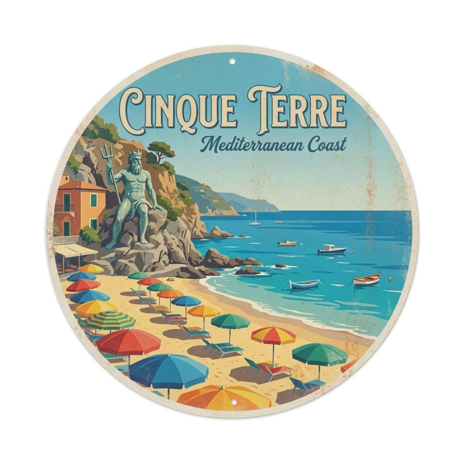 Vintage Travel Cinque Terre Italy Emblem Metal Tin Sign