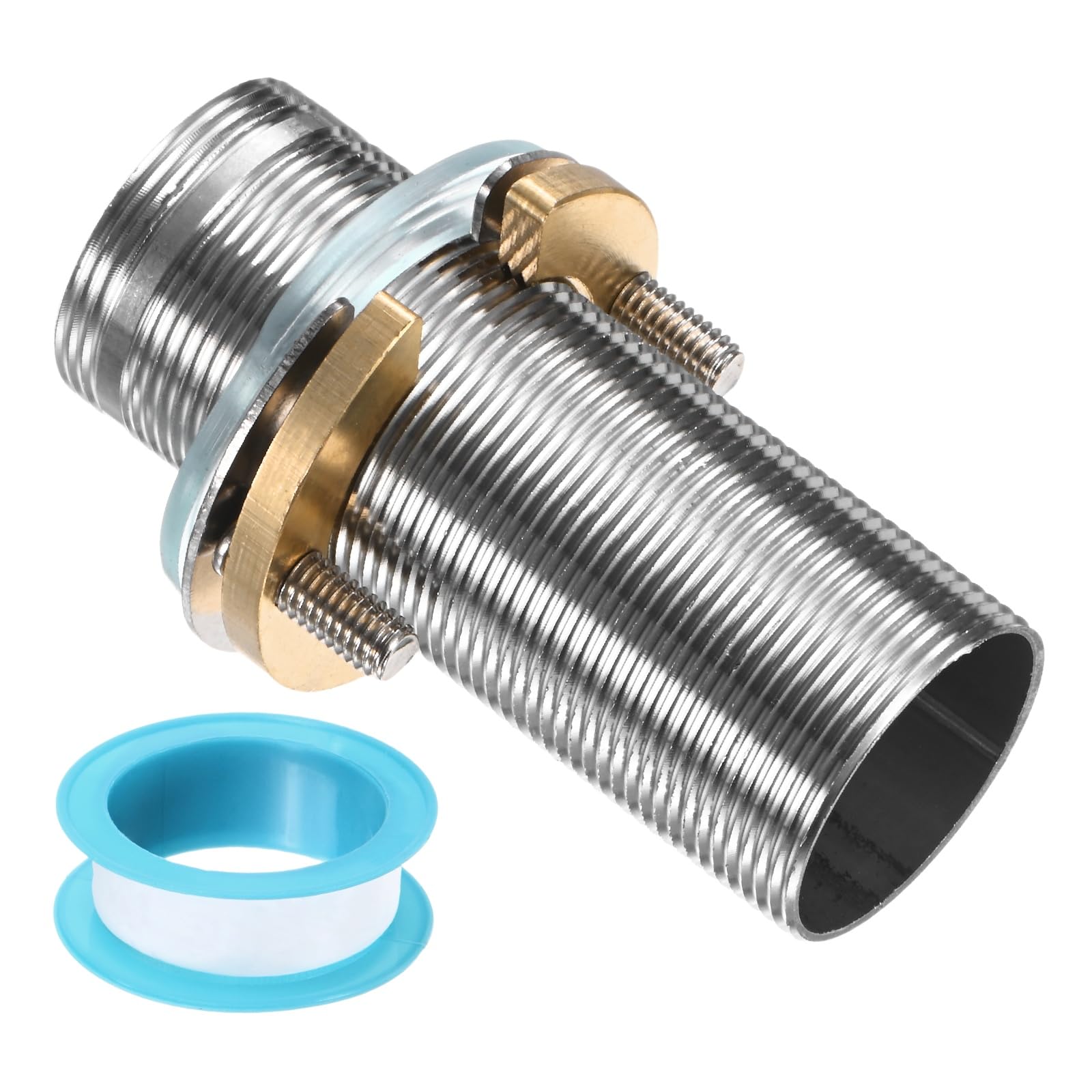 sourcing map Faucet Mount Extension Shank 8cm x 32mm Stainless Steel Pipe Faucet Extension Nipple Locknut Kit with Brass Anti-Loose Nut and Gasket Fittings for Basin