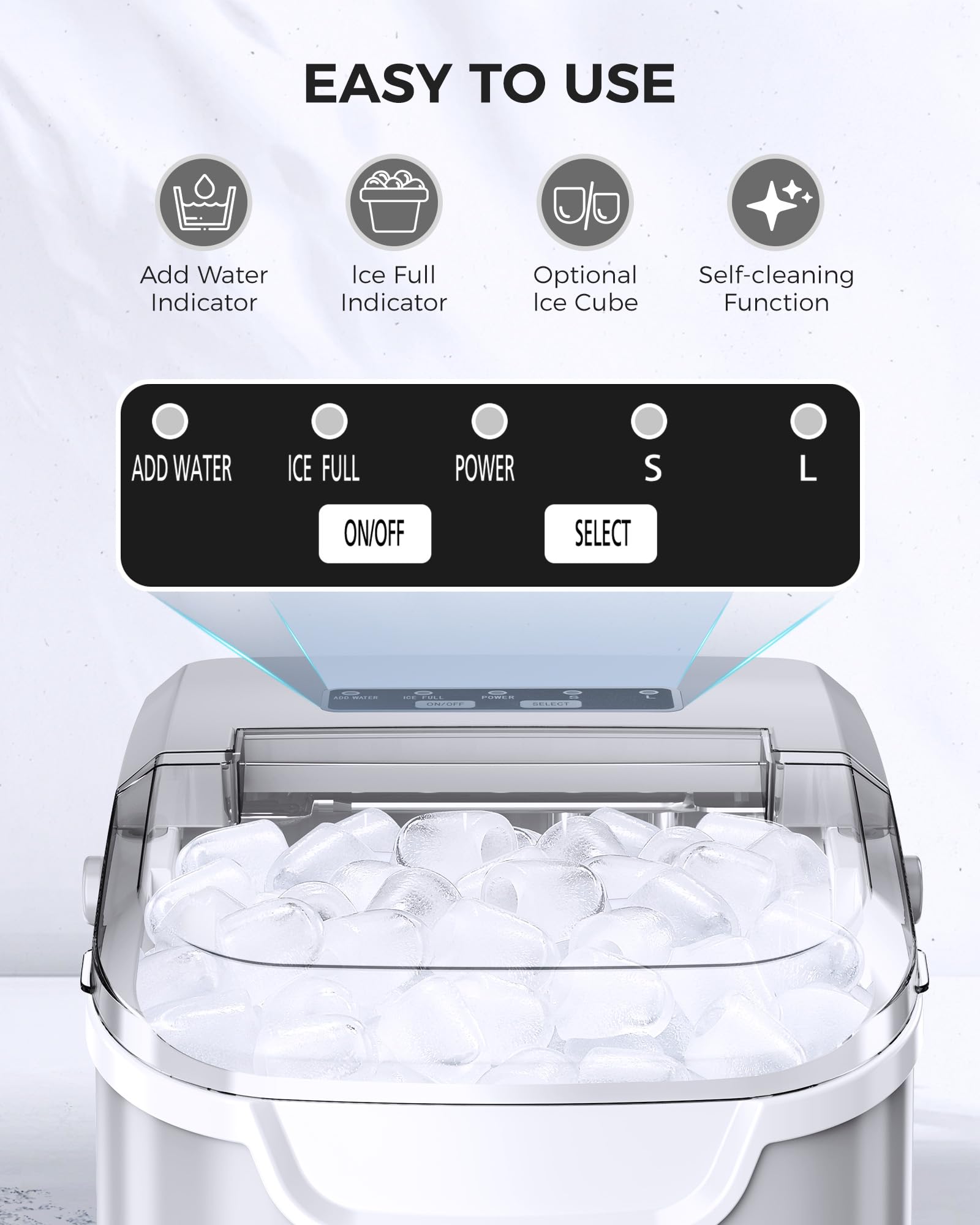 Cowsar Ice Maker Countertop, Portable Ice Machine With Self-Cleaning, 26.5 Lbs/24hrs, 8 Ice Cubes In 6 Mins, Ice Basket And Scoop, Ideal For Home, Kitchen, Bar, Camping on Fridge.com - View 5