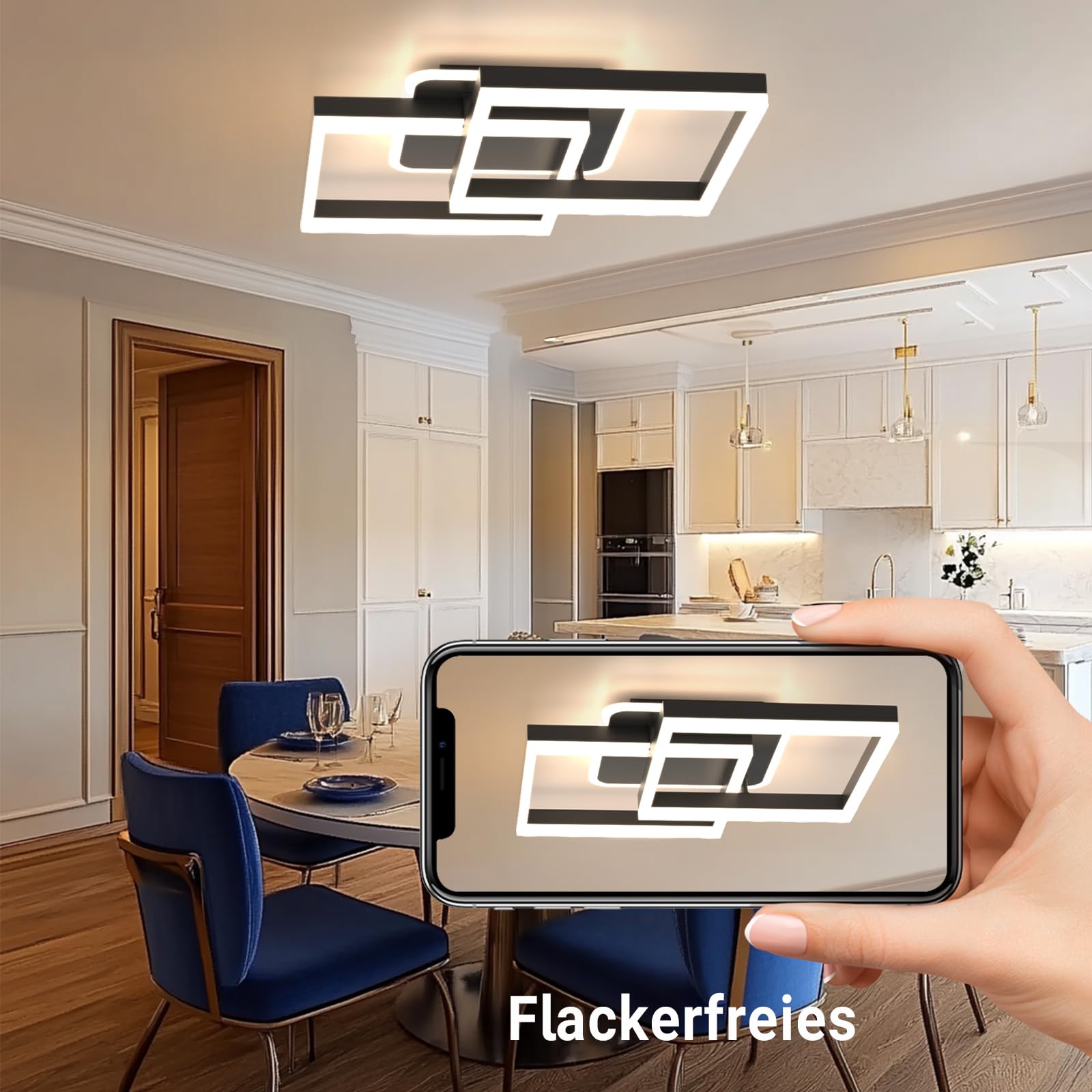 Plafoniera LED Soffitto 40W Dimmerabile,Compatibile con Alexa & Google home ,Controllo APP,Telecomando,con luce Notturna Funzione di Memoria per Camere da letto Soggiorni Sala da Pranzo (Nero)