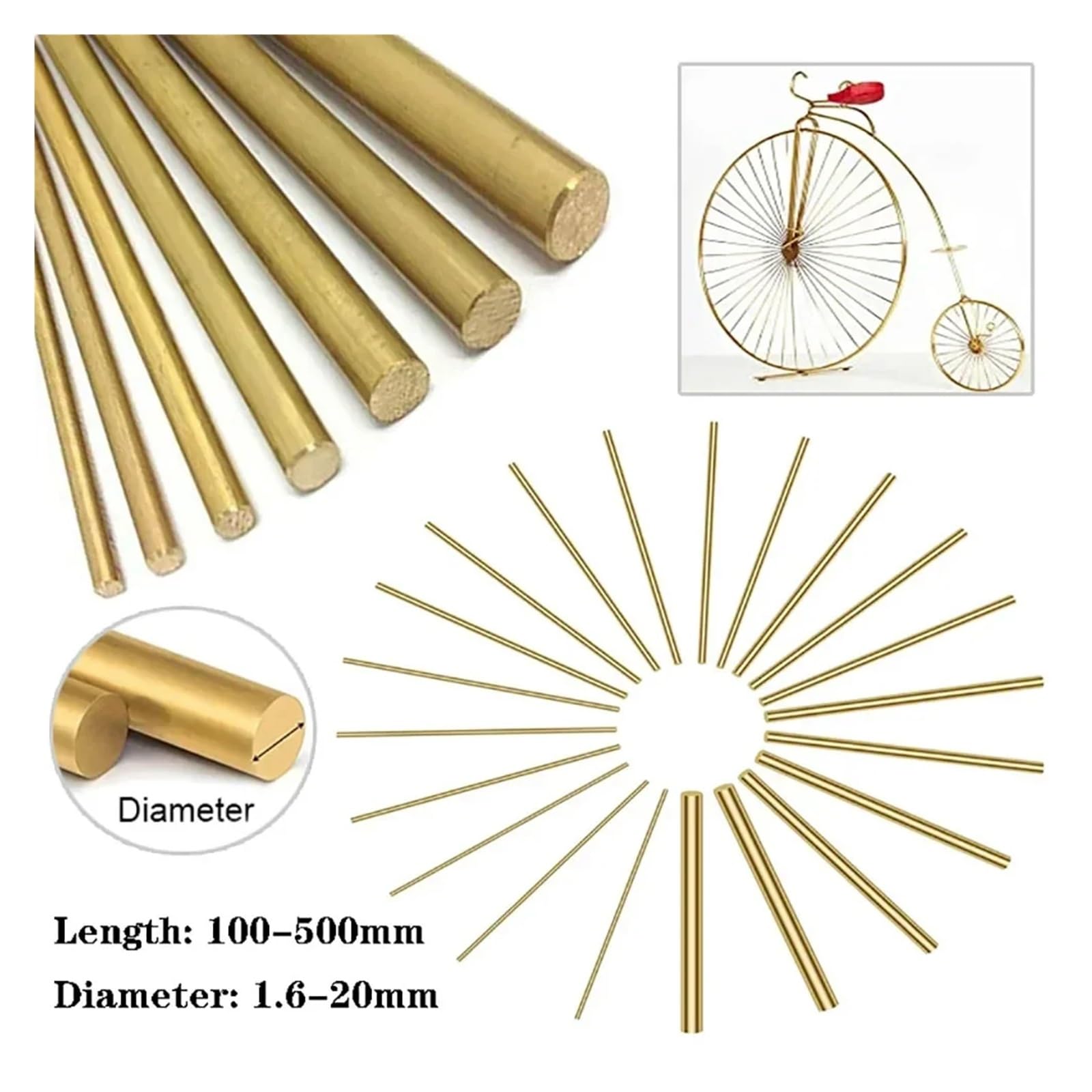 Asta in Rame 1/2/5 pezzi di barra in ottone, lunghezza 500 mm, diametro 0,8-3, tonda in rame puro massiccio, utensile da taglio for tornio, barre metallo realizzate a mano(5Pcs,2.4x500mm)