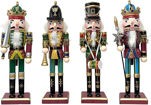 Wooden Nutcracker Ornaments Christmas Decoration Figures Set Puppet Home Decor (12 Inch)