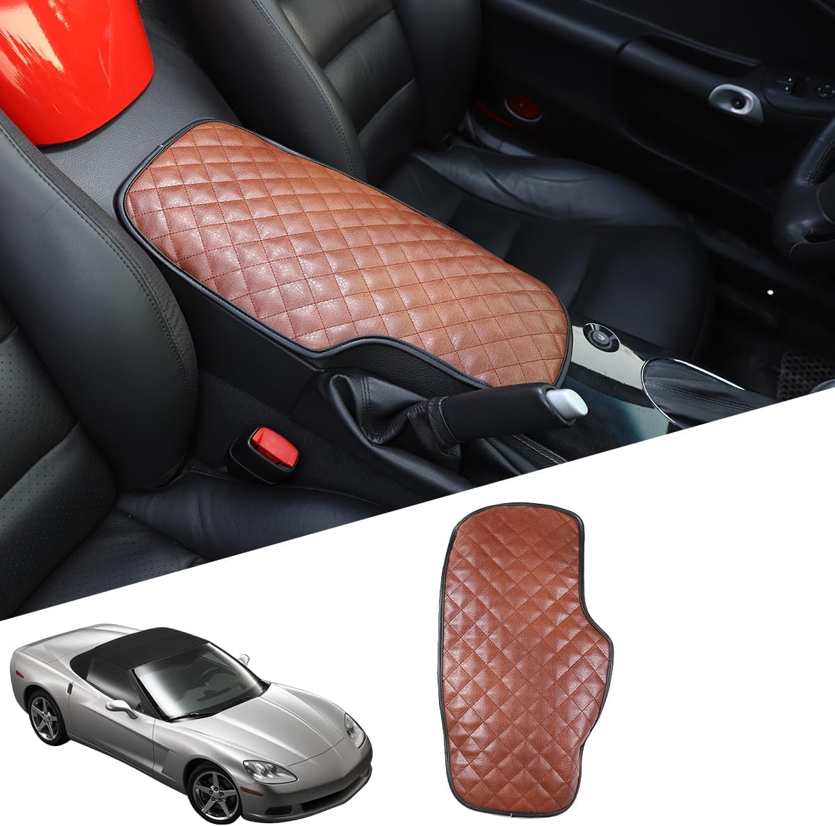 Car Arm Rest Cushion Pad Protector Compatible with Chevrolet Corvette C6 2005-2013 Car Center Armrest Cover,Leather Console lid Protector,Center Console Pad Anti-Scratch Accessories (Carbon Fiber)