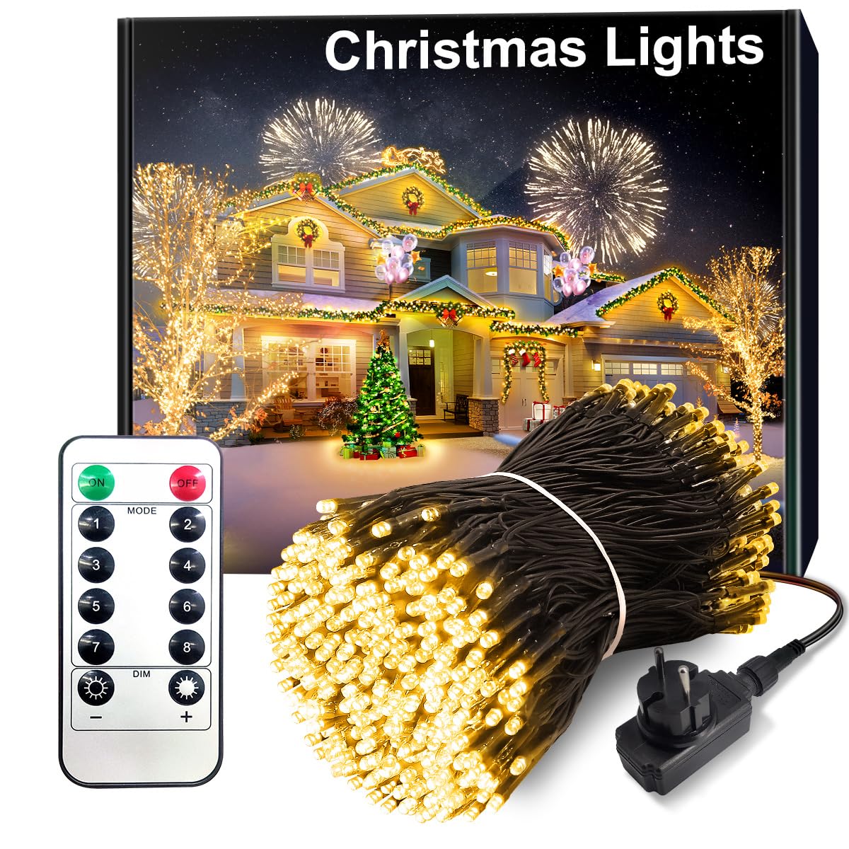ARKOCHIC 35M Luci Albero di Natale, 300 LED Luci Natalizie da Esterno ed Interno, 11 Modalità Natale Decorazione per Giardino, Balcone, Casa, Festa (Bianco Caldo)