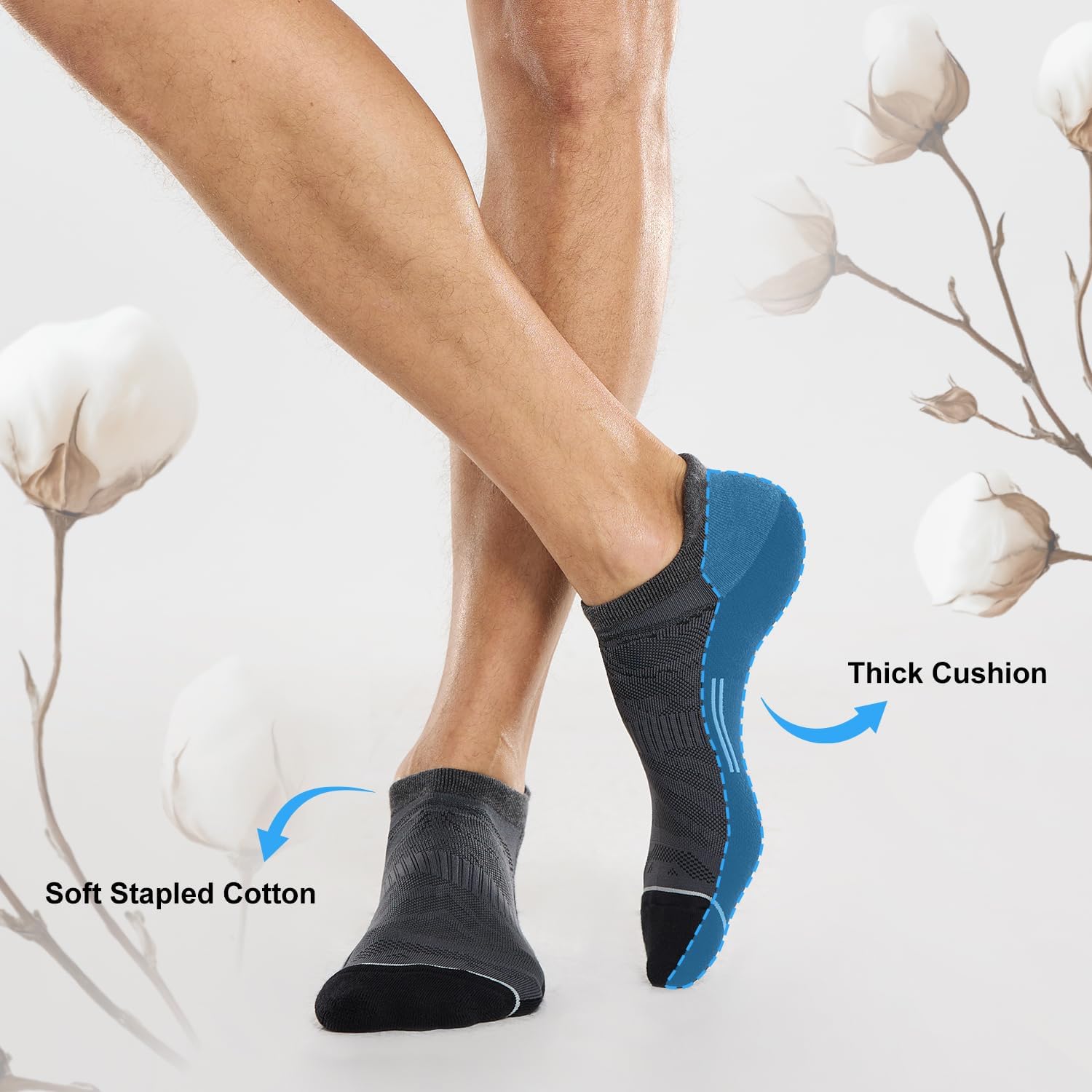 FITRELL Men's 6 Pack Ankle Running Socks Low Cut Cushioned Athletic Sports Socks 7-9/9-12/12-15 - Image 6