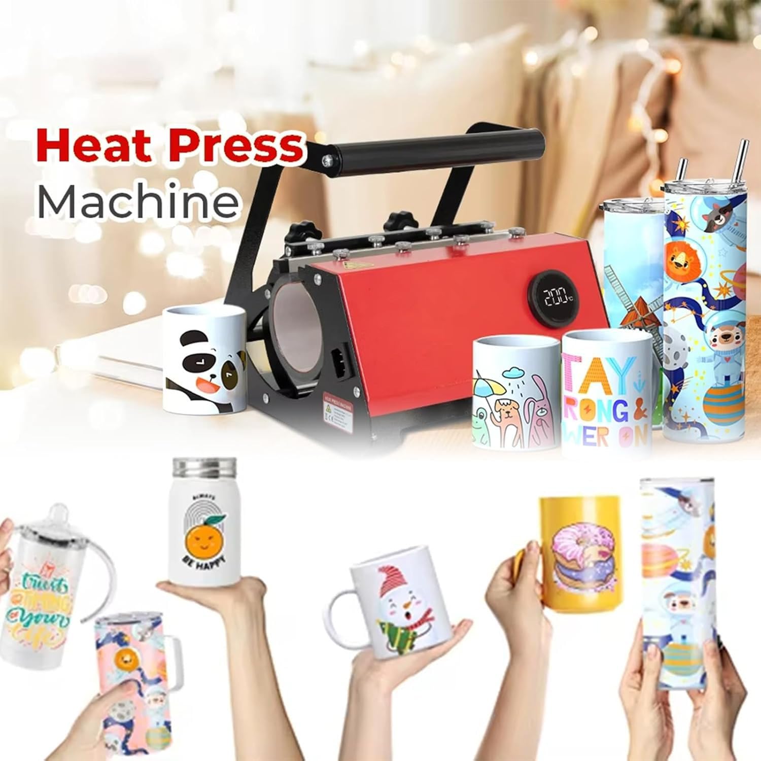 Pressa Manuale Per Tazze a Sublimazione, Pressa Per Tumbler Da 11 Once ~ 30 Once Con Display LED E Manopola Di Regolazione Della Pressione, Alta Potenza 620 W Per Diversi Tipi Di Tazze E Tazzine
