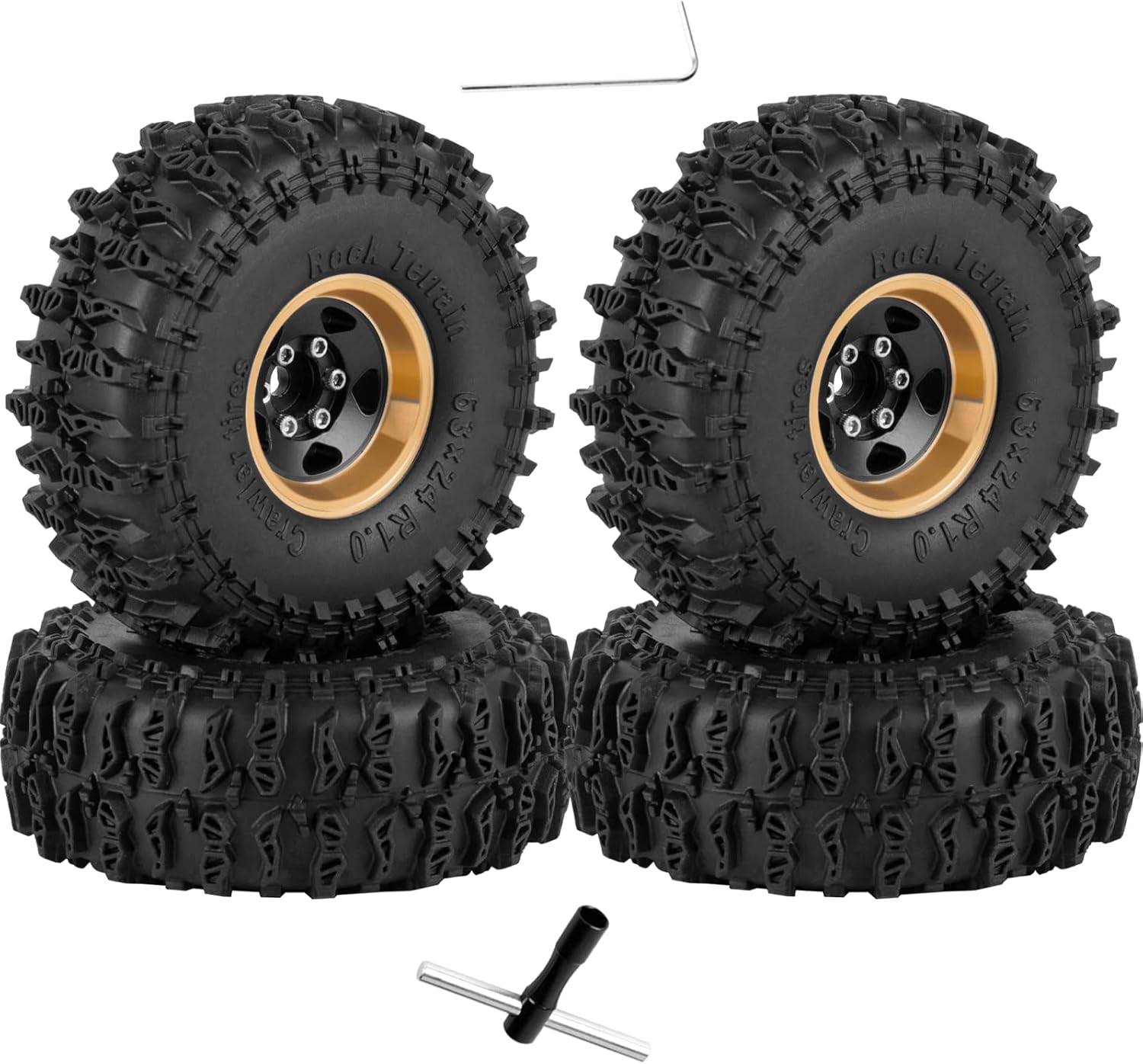 RC 1.0" Beadlock Wheels and Tires for RC Crawler 1/18 TRX4M,1/24 SCX24,Brass 1.0 Beadlock Wheels RC Rims w/ 1.0 Beadlocks Tires Soft Sticky Rubber Tires,4pcs,Style A