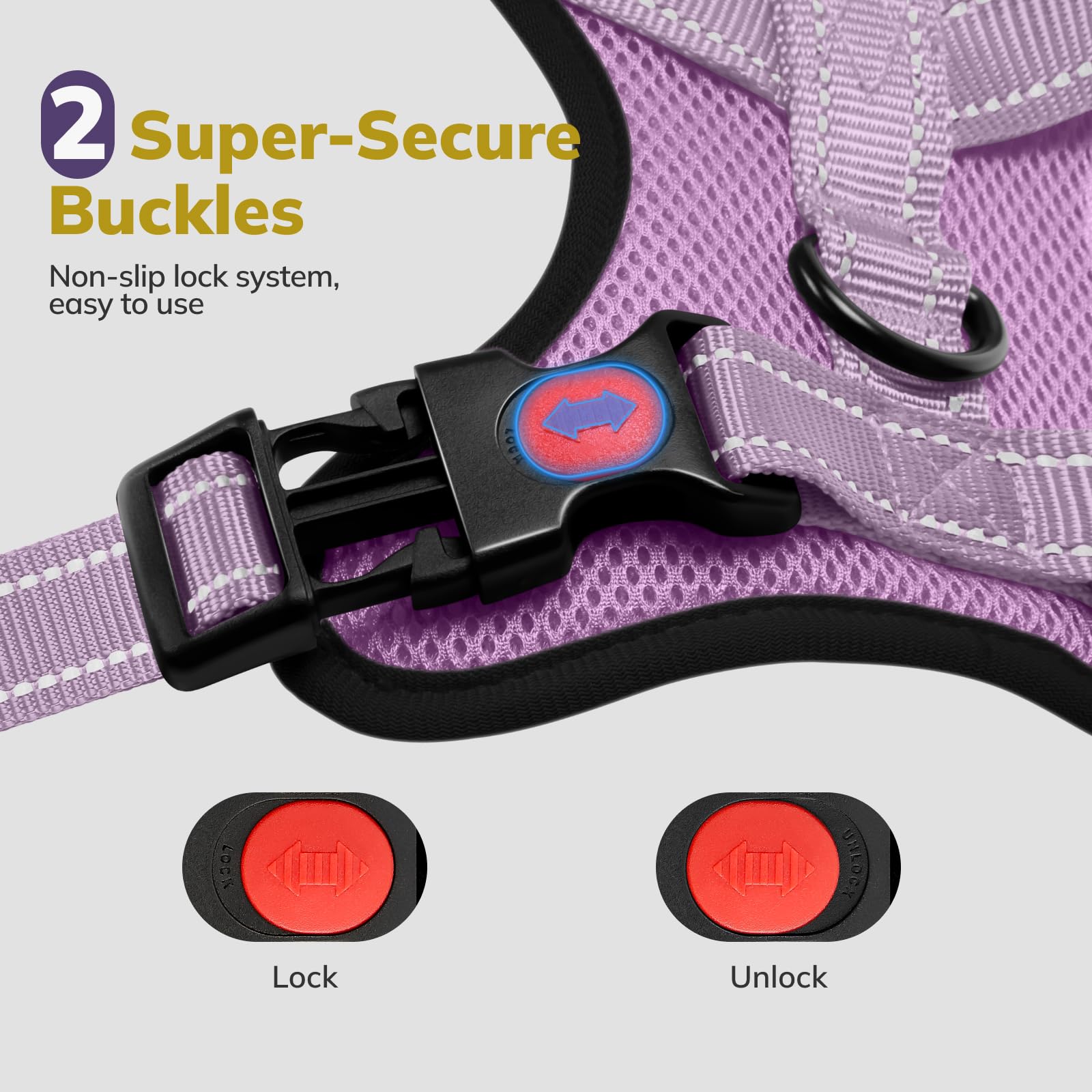 FAYOGOO Pettorina per cani, pettorina anti trazione per cani, fascia riflettente, regolabile con attacco anteriore imbracatura per cani di piccola media (viola, L)