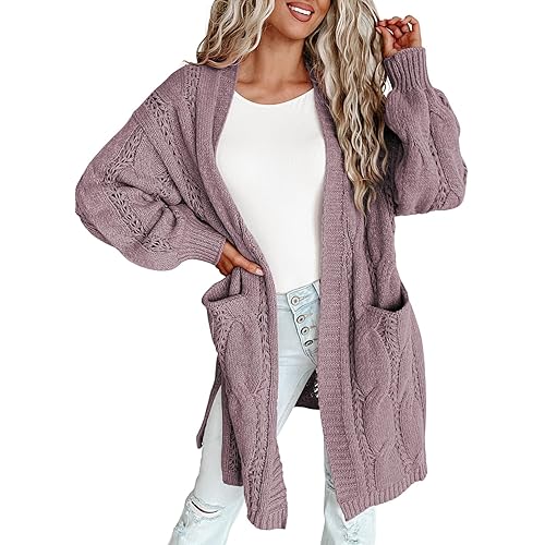 Dokotoo Long Cardigans for Women Open Front Long Sleeves Lightweight Fall Sweaters with Pockets