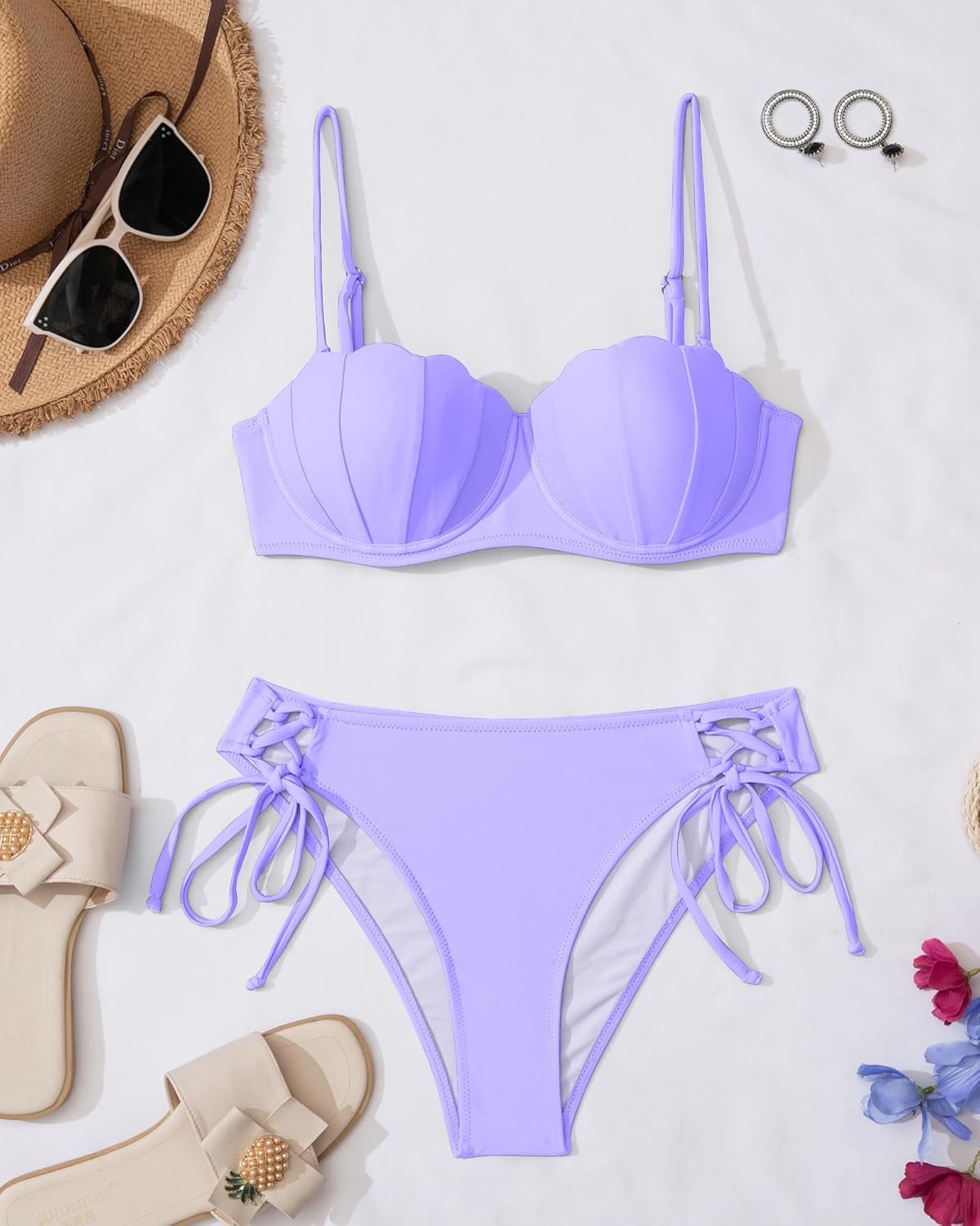 KerryKreey Underwire Swimsuits for Women Push Up Bikini Sets High Cut Cheeky Two Piece Lace Up Tie Side Bathing Suits