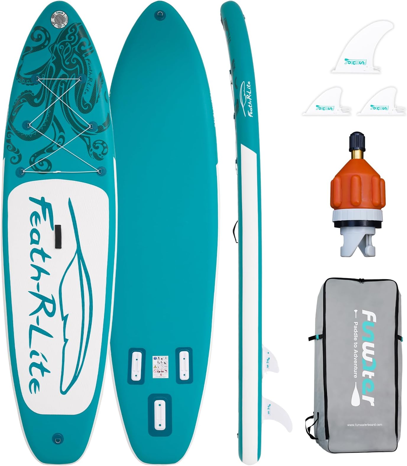 FEATH-R-LITE Inflatable Stand Up Paddle Board Ultra-Light Paddleboard with ISUP Accessories Including Adjustable Paddle, Backpack, Pump, Leash, Fins