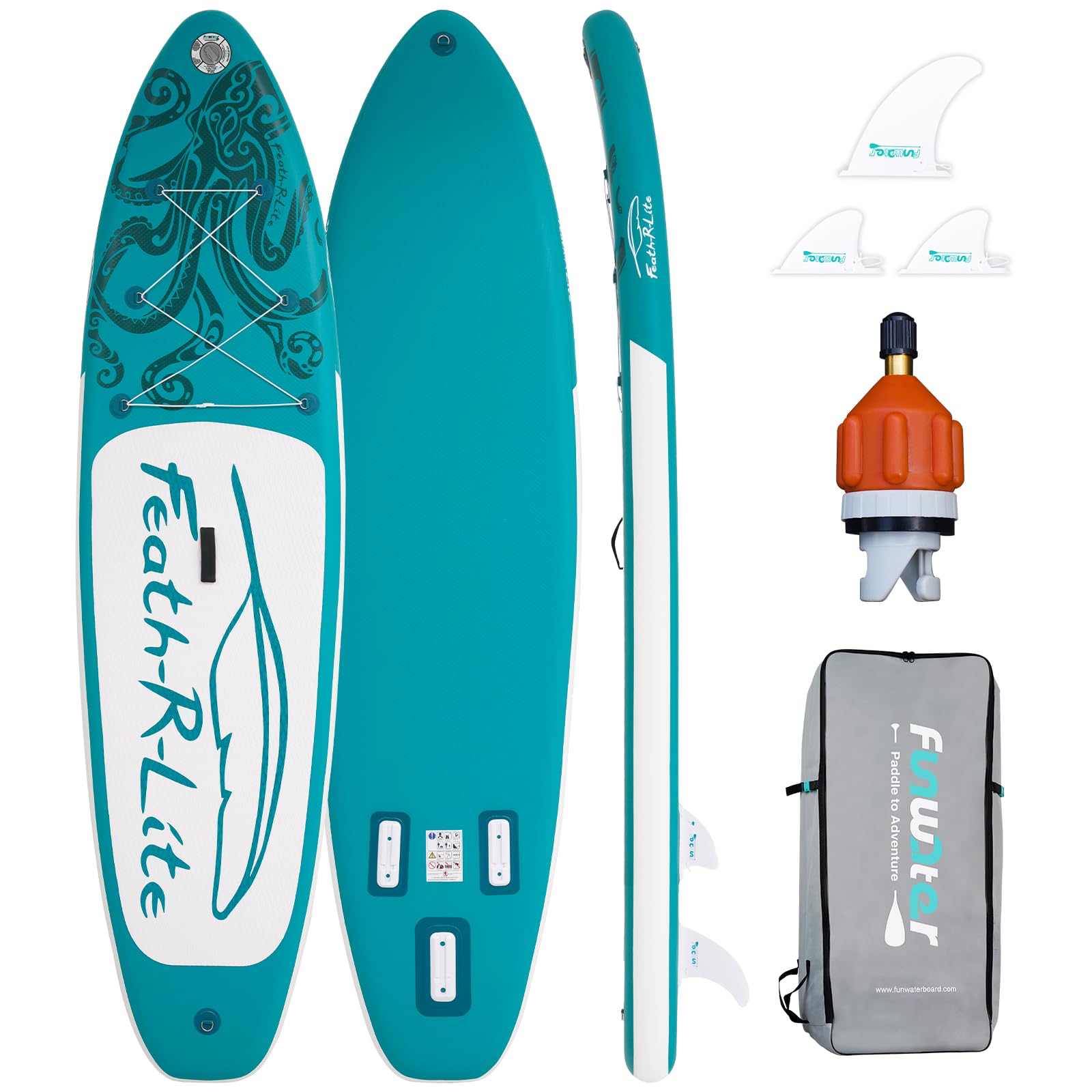FEATH-R-LITE Inflatable Stand Up Paddle Board Ultra-Light Paddleboard with ISUP Accessories Including Adjustable Paddle, Backpack, Pump, Leash, Fins