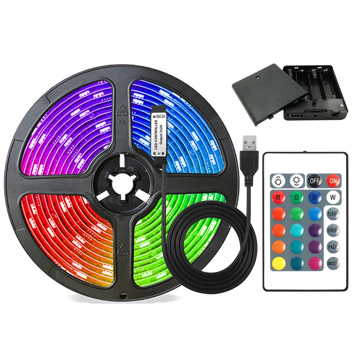 Valletock Battery Powered Led Strip Lights, 16 Colors, 24Key Infrared Remote Control, DIY (2m)