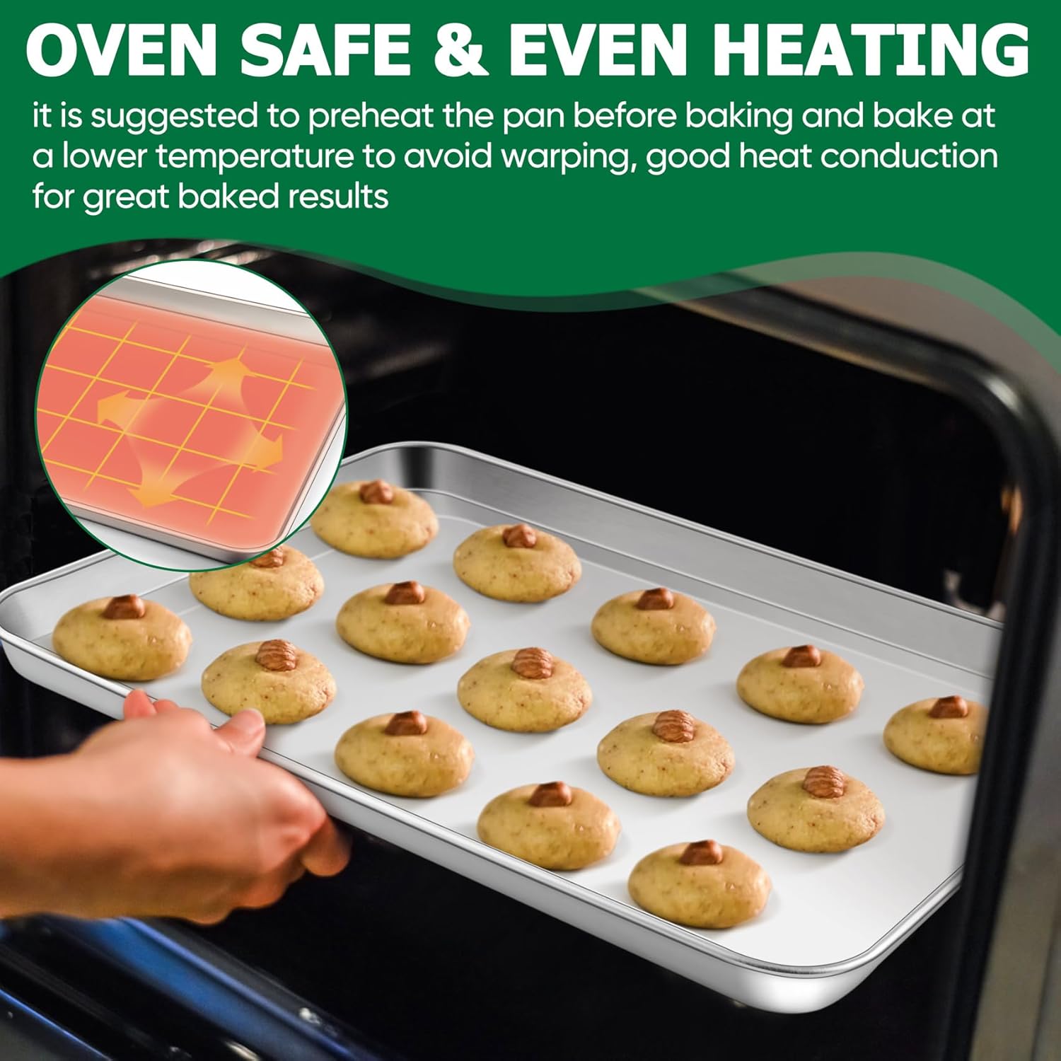 TeamFar Stainless Steel Baking Sheet with Rack Set, 10.5/12.5/16 Inch Baking Pan with Wire Rack & Silicone Baking Mat for Oven Baking, Cookies Sheets Set of 9 (3 Sheets + 3 Racks + 3 Mats), Easy Clean