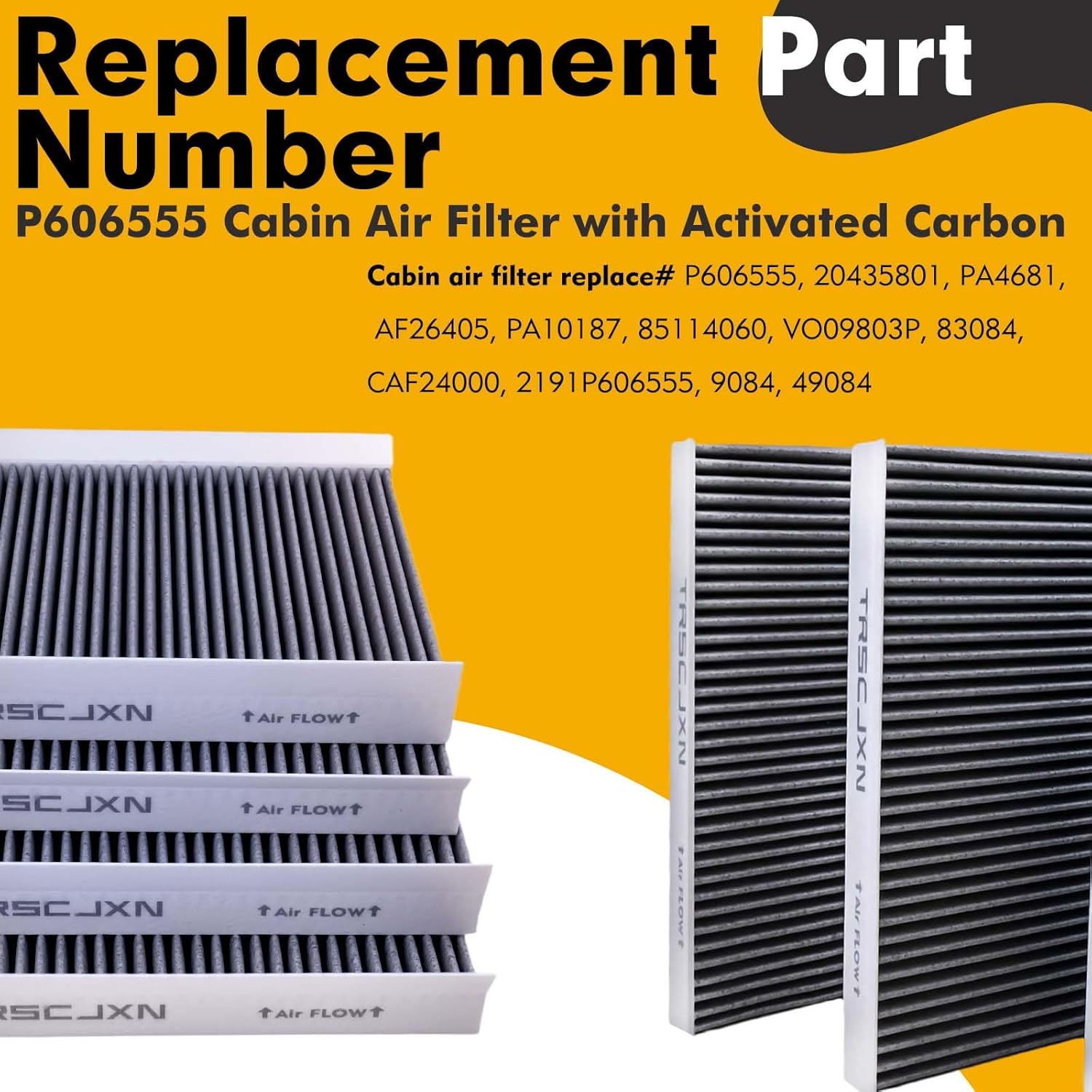 P606555 Cabin Air Filter with Activated Carbon Compatible with Volvo Truck VN 430 630 670 730 780 VNL 300 430 630 670 760 860 Replace#20435801,PA4681,AF26405,PA10187,49084(Set of 4)