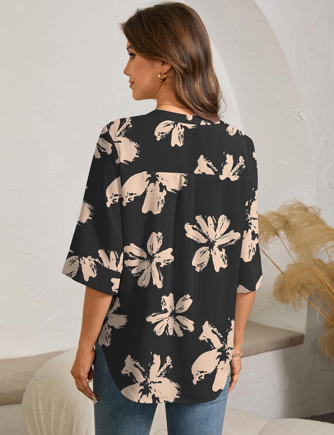 LOMON Women's Dressy 3/4 Length Sleeve Tops Business Casual Blouses Summer Tees Shirts - Image 5