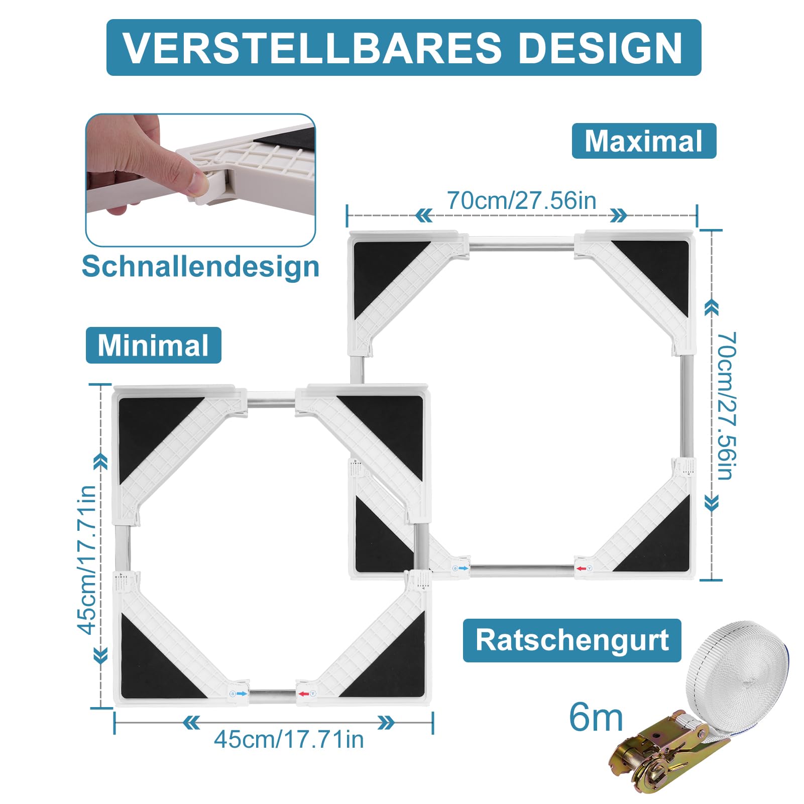 Sararoom Kit de apilamiento universal para lavadora y secadora, kit de marco apilable ajustable con ganchos y alfombrillas resistentes a los arañazos para lavadora secadora de 53-68 cm, ahorro de