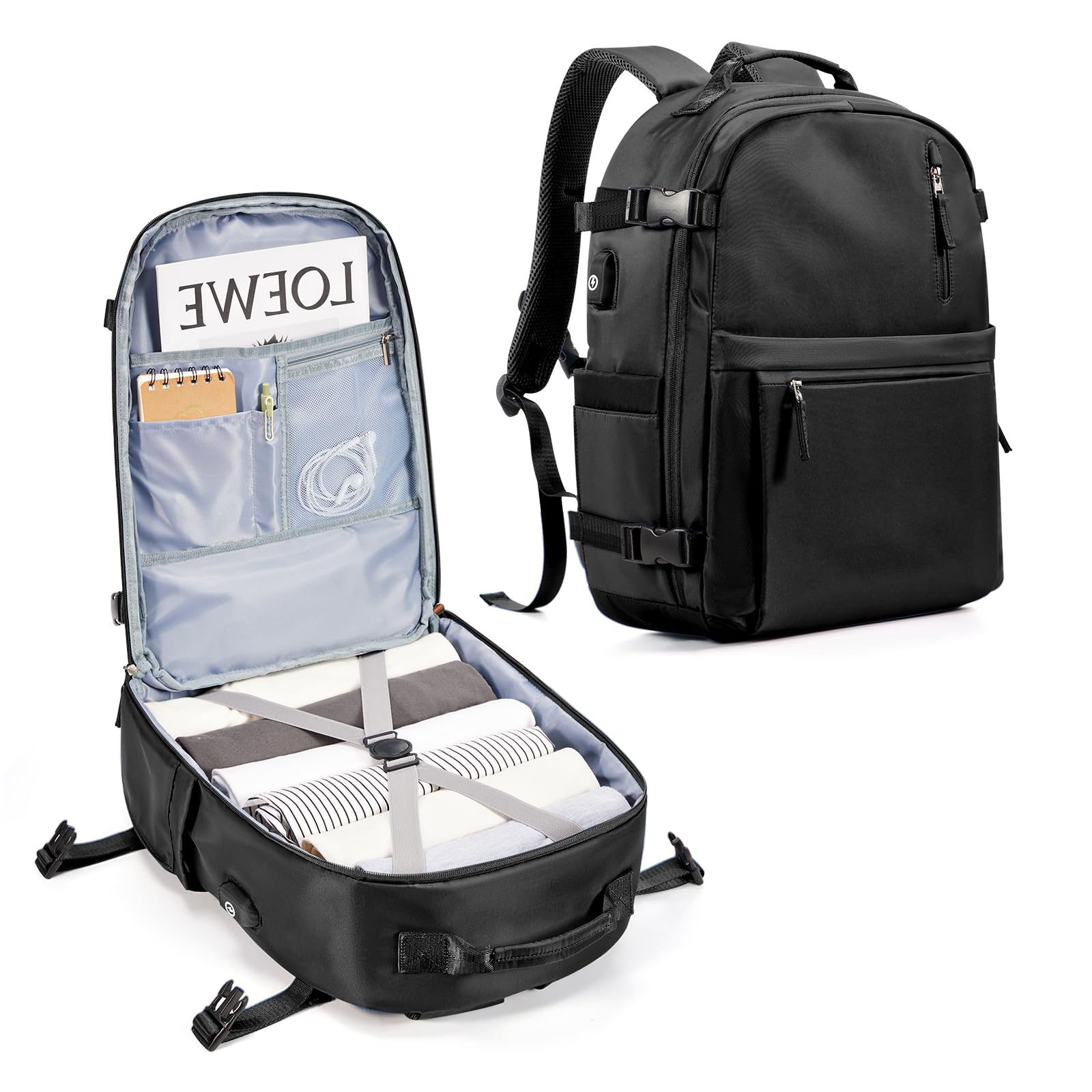 Simple Travel Backpack for Women Men Mochila de Viaje 15.6Inch Laptop Travel Backpack Carry on Flight Approved Backpack Waterproof Luggage Backpack