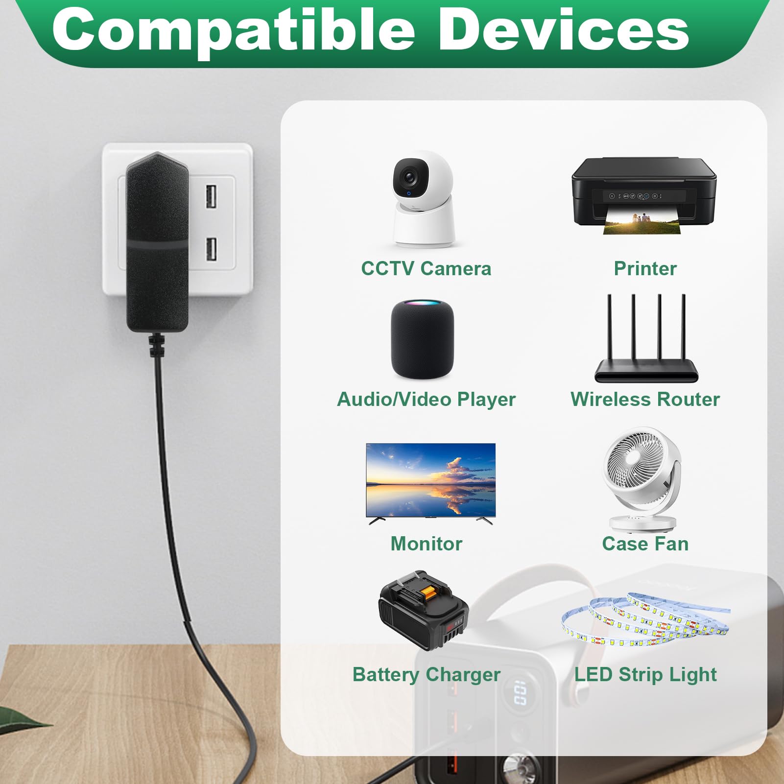 Adaptador 9V 2A Universal, Fuente Alimentacion CA 220V 230V a CC 9V 2000mA 1500mA 1000mA 500mA 5,5 * 2,1mm con 8 Conectores Transformador CA/CC 100-240v 50-60Hz para Tiras LED Cámaras CCTV Router TV — view 3