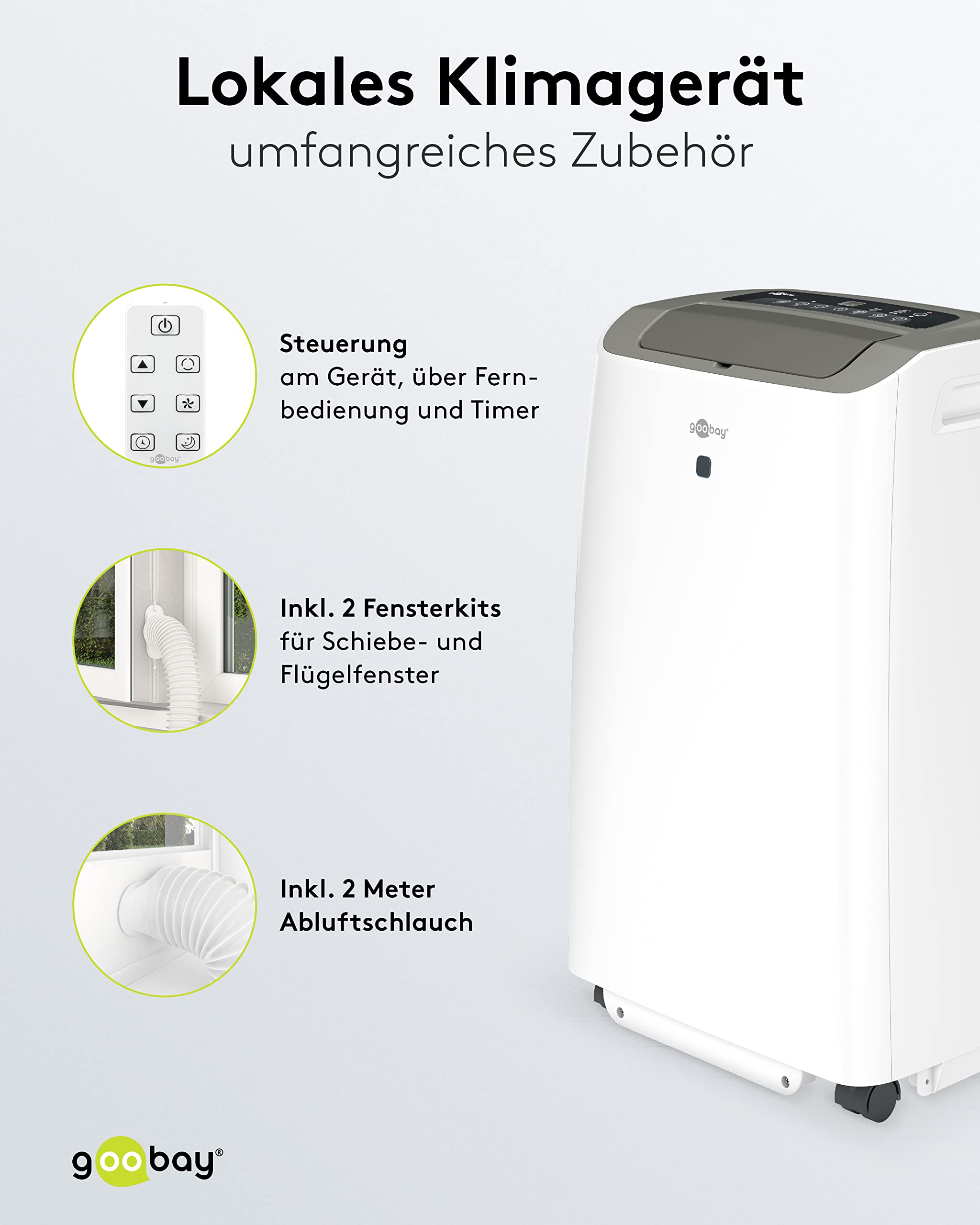 goobay Lokales Klimagerät 9000 BTU/2600 W z Fernbedienung i Timer