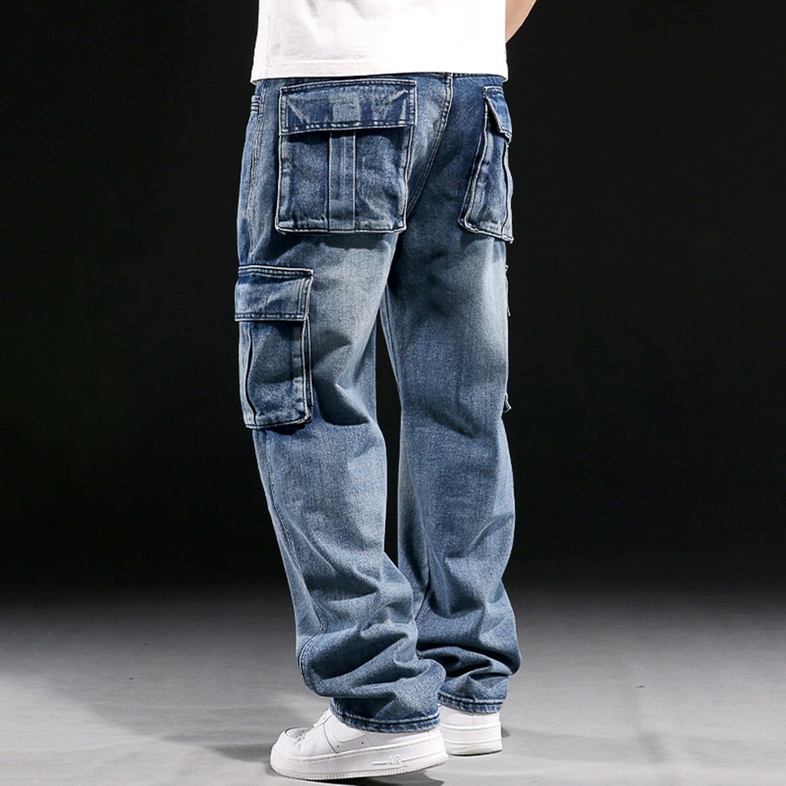 Pantalones vaqueros cargo para hombre, pantalones vaqueros con múltiples bolsillos, pantalones vaqueros resistentes a la abrasión, prácticos, pantalones cargo de tallas grandes, holgados, elásticos