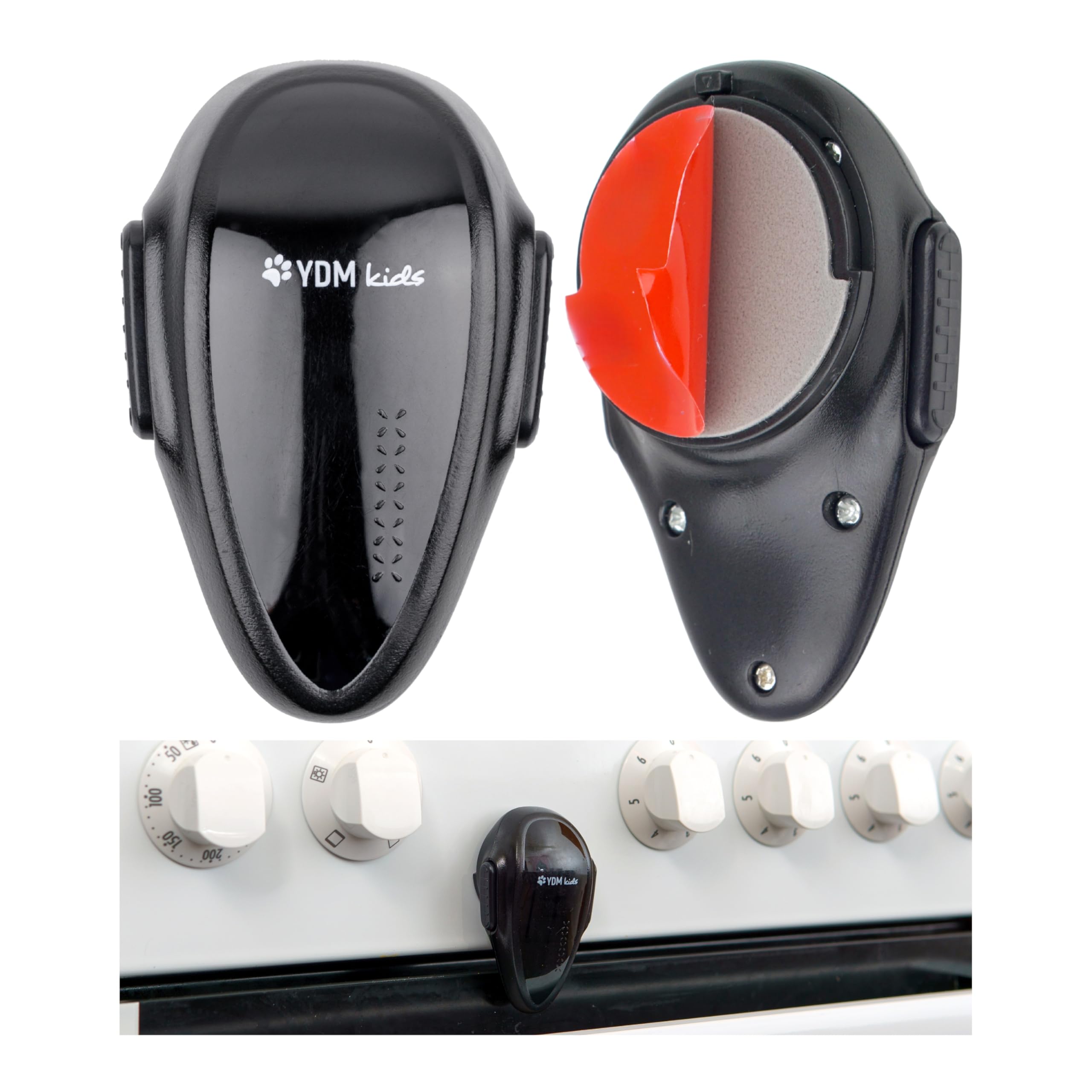 Backofentür Kindersicherung, 2 Stück, in Schwarz, mit Hitze-resistentem Kleber, Doppel-Druck-Knopf, Rückstands-los entfernbar, Ofentür Sperre zum Kleben, Backofen Baby Sicherung, Herdknopf Schutz