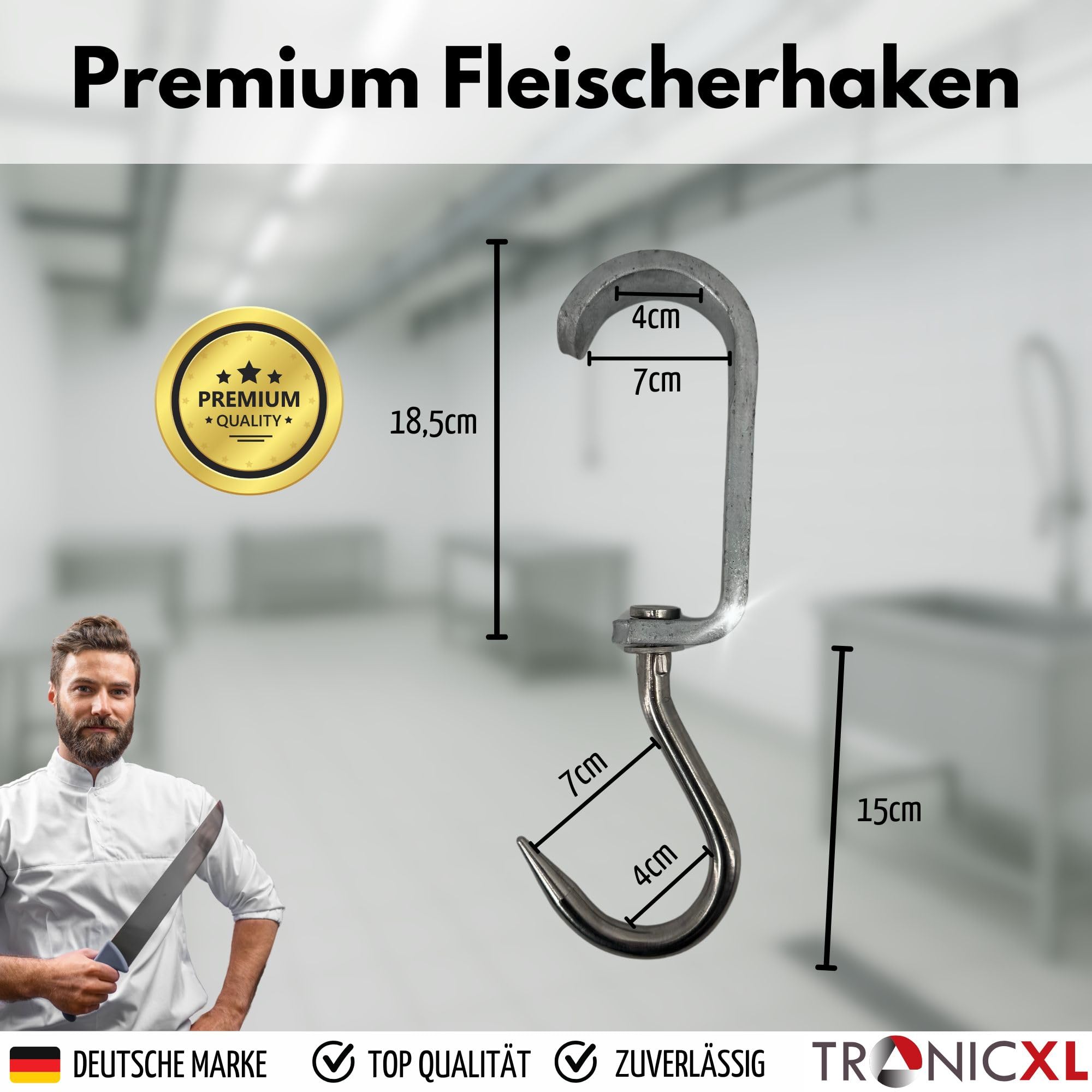 TronicXL 10 Stück Euro-Haken Din 5047 35x12 mm Rohrbahnhaken Rohrhaken Fleischerhaken