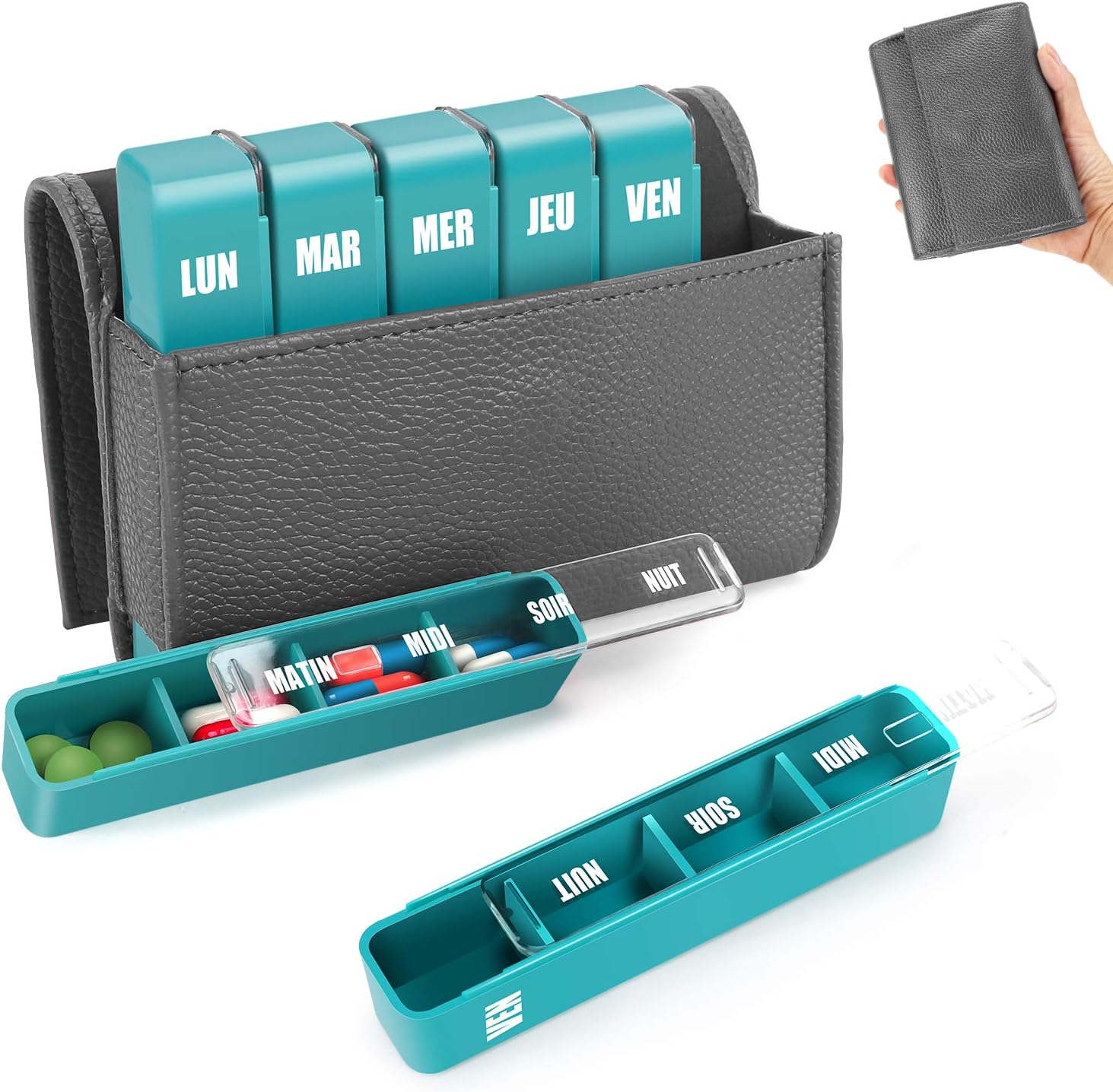 Weekly Pill Organizer 7 Day 4 Times a Day, Daily Pill Box Organiser 7 Day Portable Travel Organizer with PU Leather Case Large Daily Pill Cases for Pills/Vitamin/Fish Oil/Supplements - Red Wine : Health & Household