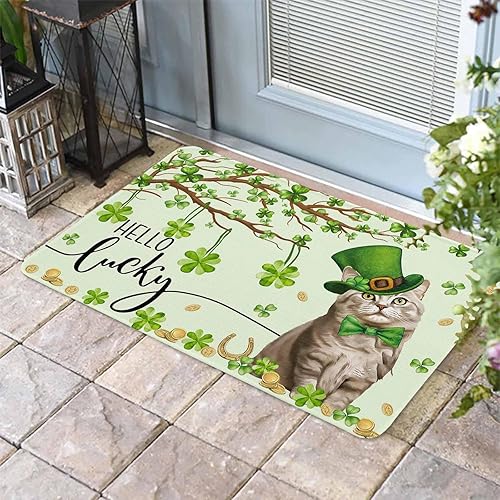 Vista 17 de Tapete de Feliz Navidad, tapete antideslizante para puerta delantera, baño, cocina, dormitorio, patio, entrada, 16 x 24 pulgadas, rojo, negro y verde