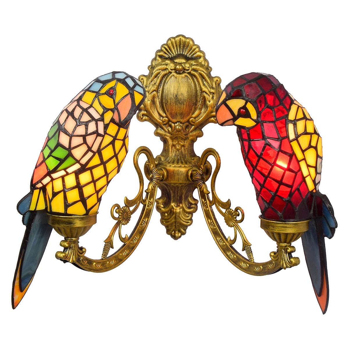 Bedroom Aisle Living Room Wall Lamp British Modern Corridor Tiffany Parrot Bird Double Head Wall lamp Animal Parrot Color Glass bar Restaurant Glass lamp