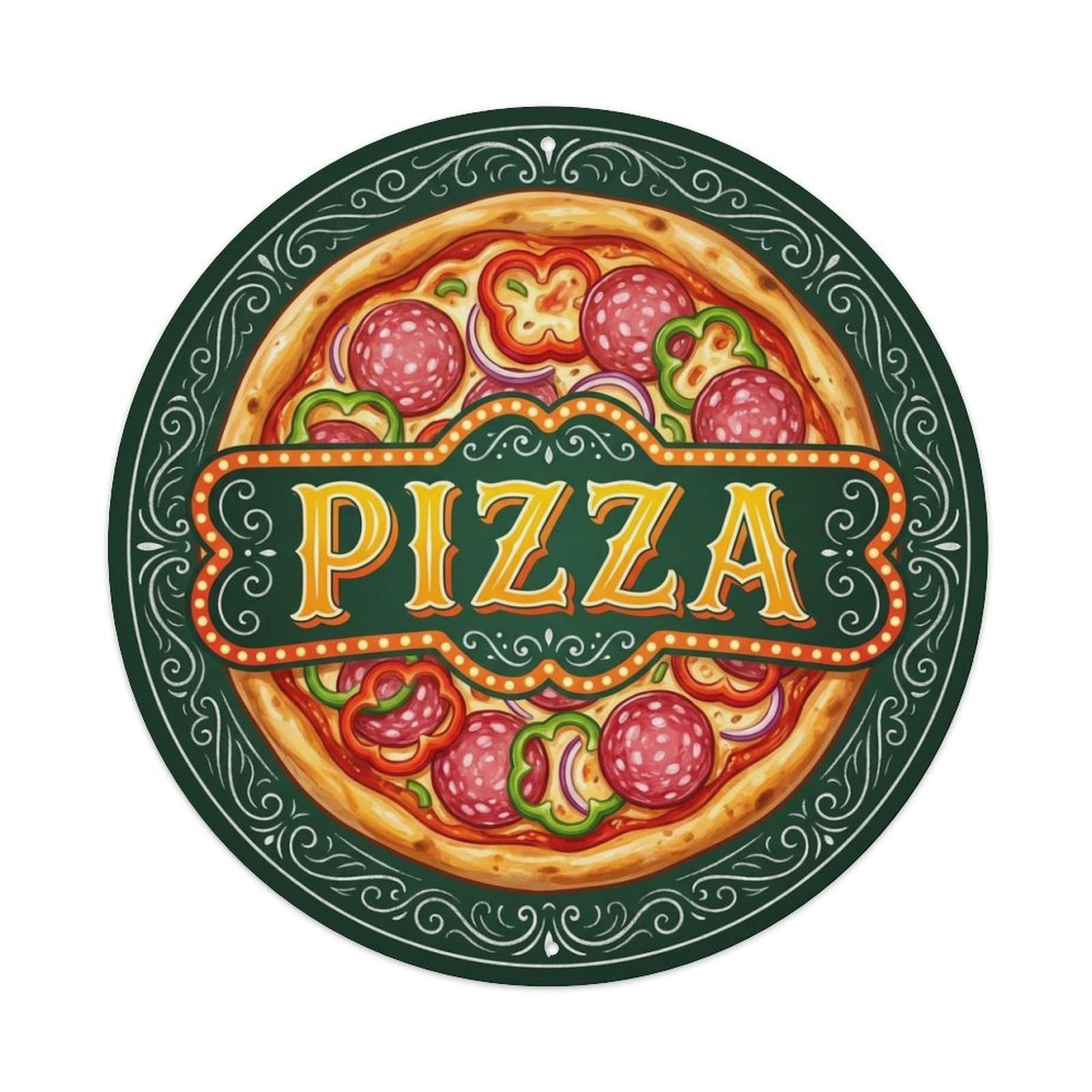 Salami Pepper Onion Pizza Kitchen Artwork Metal Tin Sign