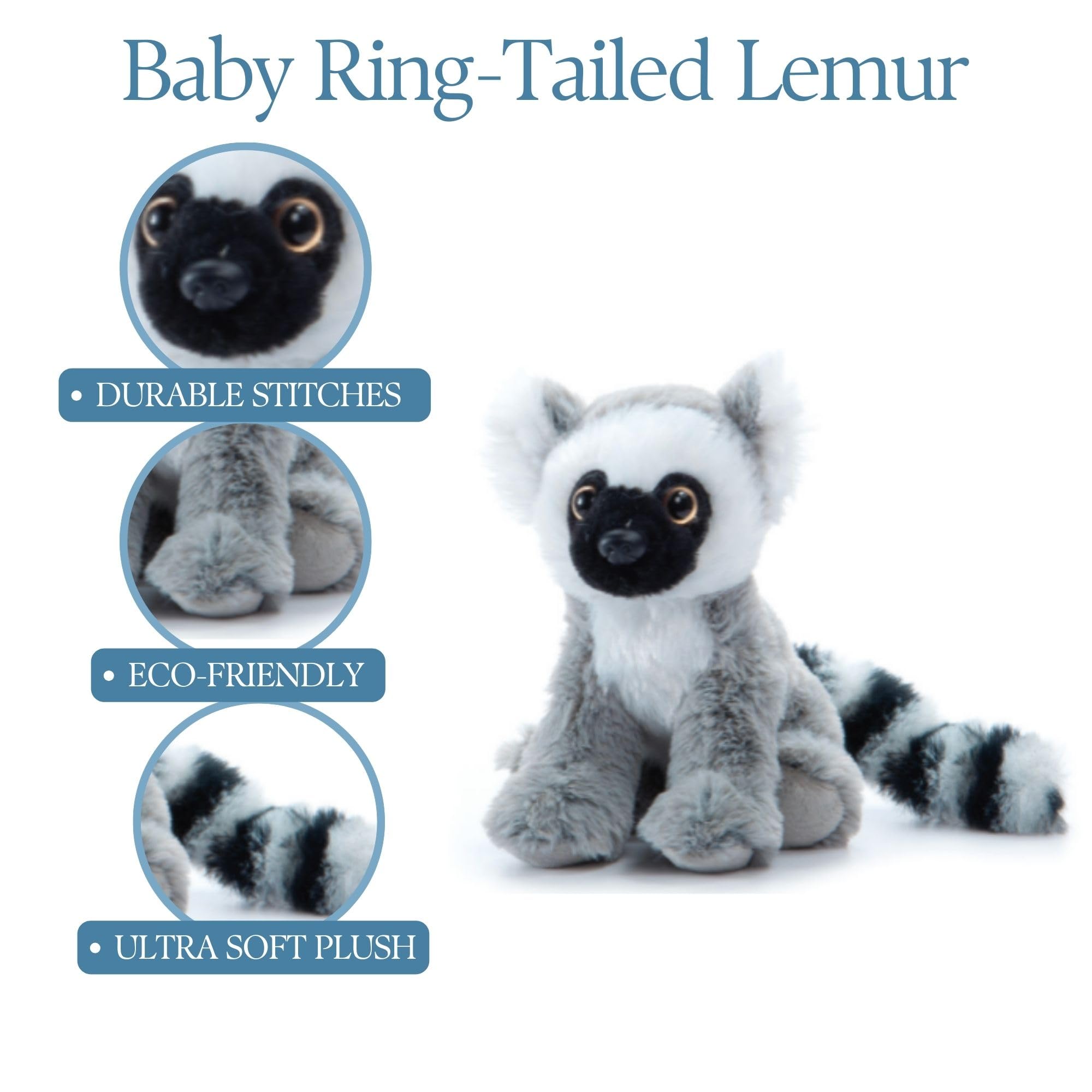 Sifaka Lemur Stuffed Animal 12 Inches - Realistic Wildlife Plush Toy The Petting Zoo