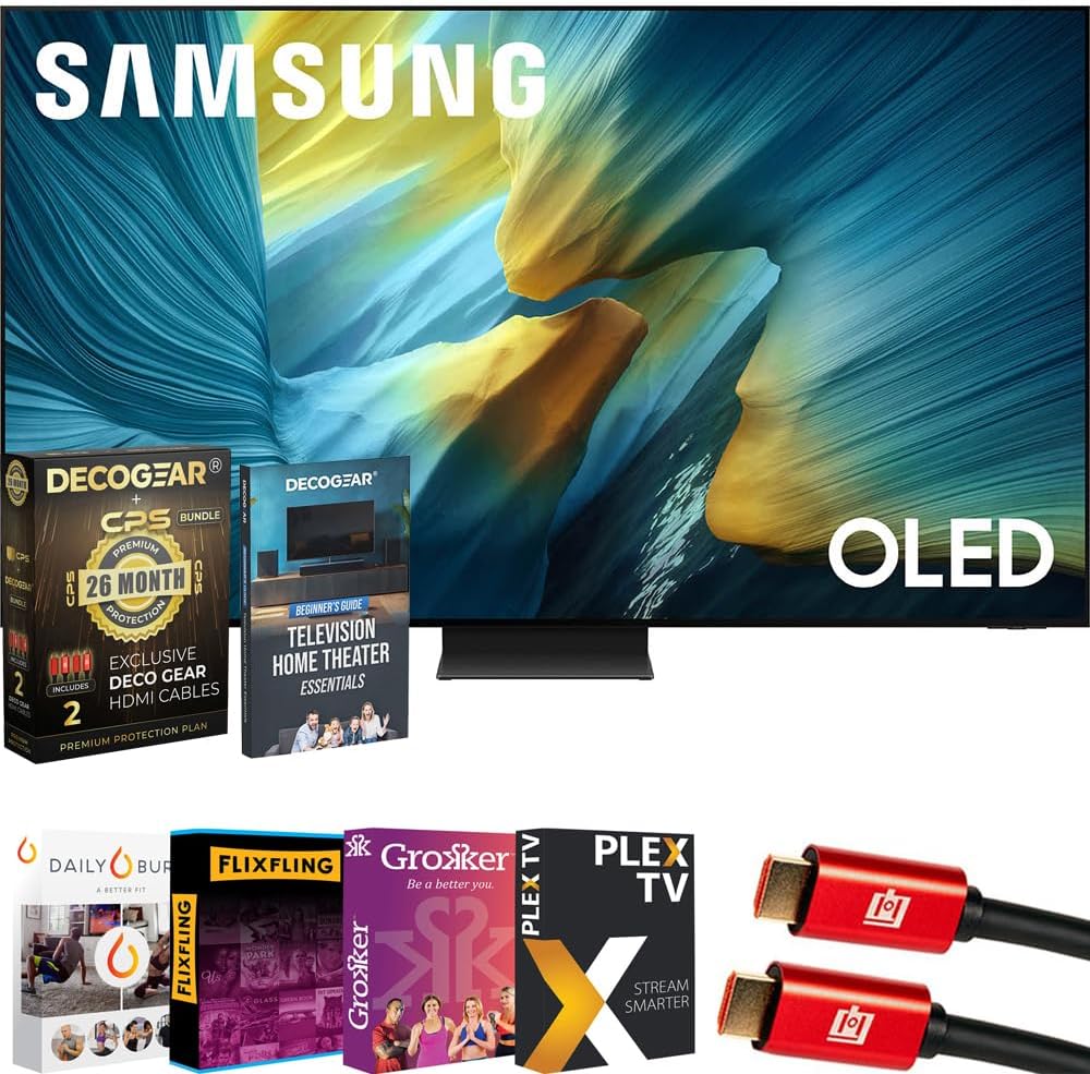Samsung QN83S95F 83" OLED 4K S95F Vision AI Smart TV 2025 Bundle with Premiere Movies Streaming, Theater Essentials, HDMI Cable & Deco Gear CPS Exclusive 26 Month Protection Pack (BEACH-CPS-26M6500)