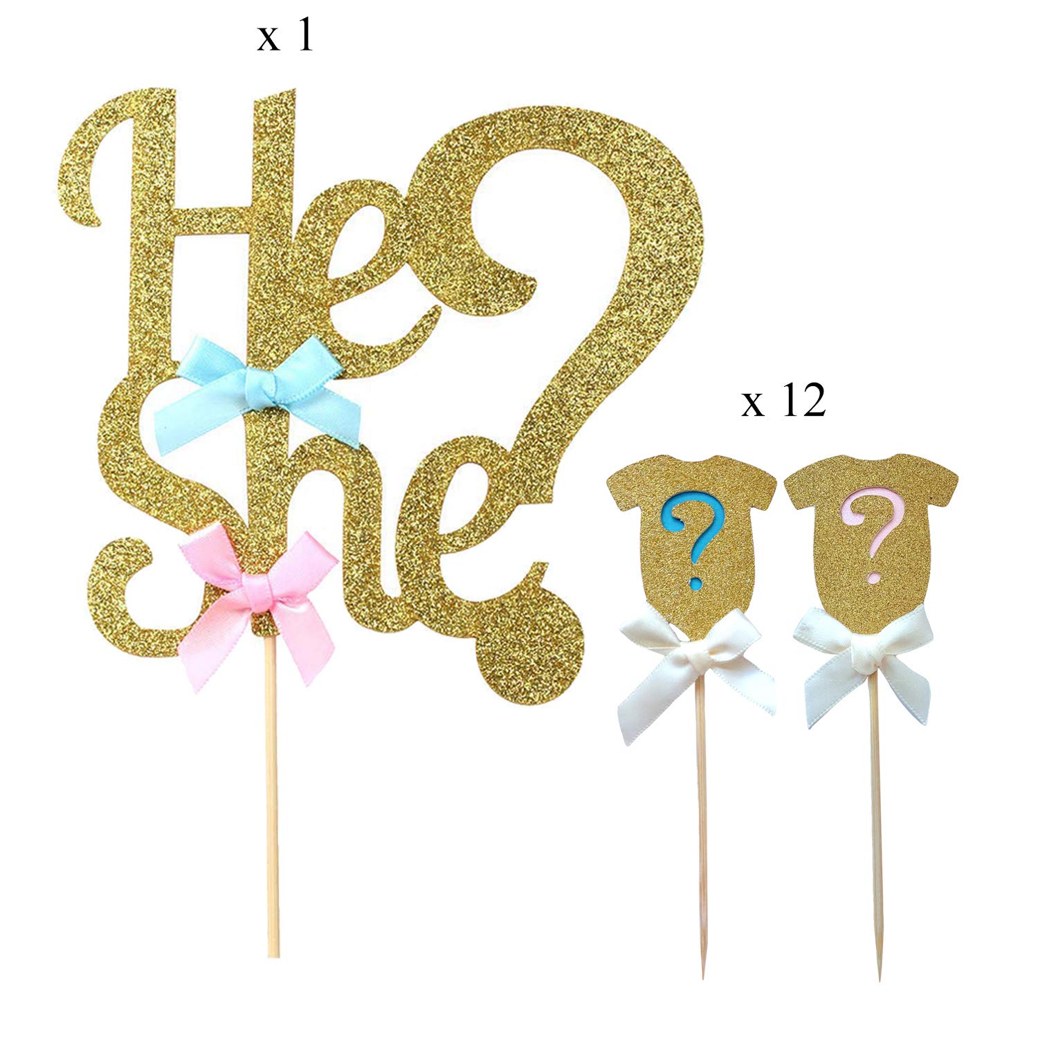 Package Value Gender Reveal Cake Topper Party Decoration He Or She With Gold Question Mark Cupcake Topper 13 Ct Buy Online At Best Price In Uae Amazon Ae