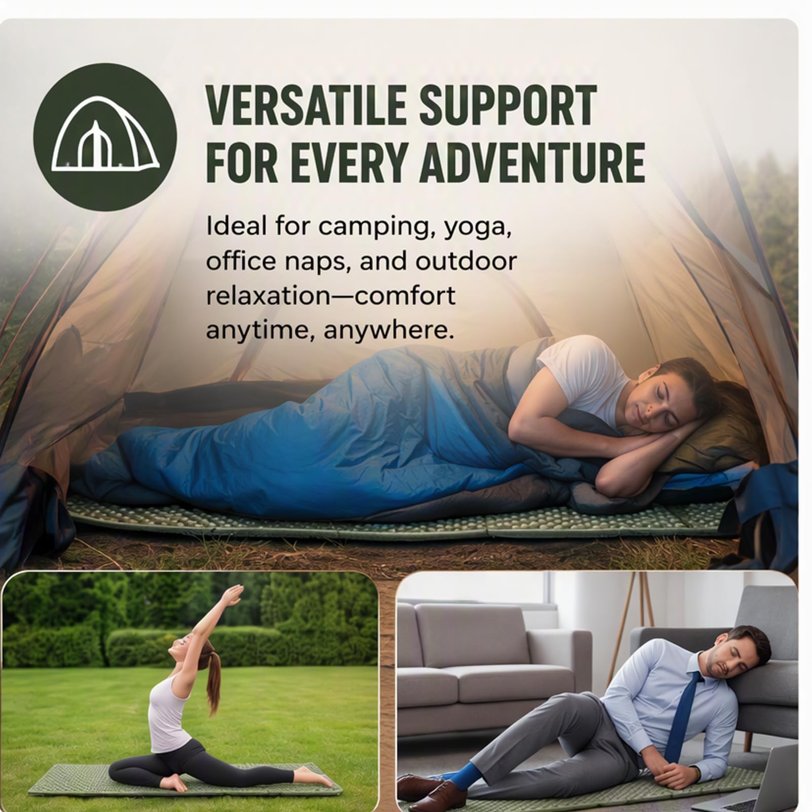 Colchoneta de dormir plegable, colchoneta de playa plegable para exteriores, tienda de campaña, colchón impermeable para yoga, camping, picnic (verde)