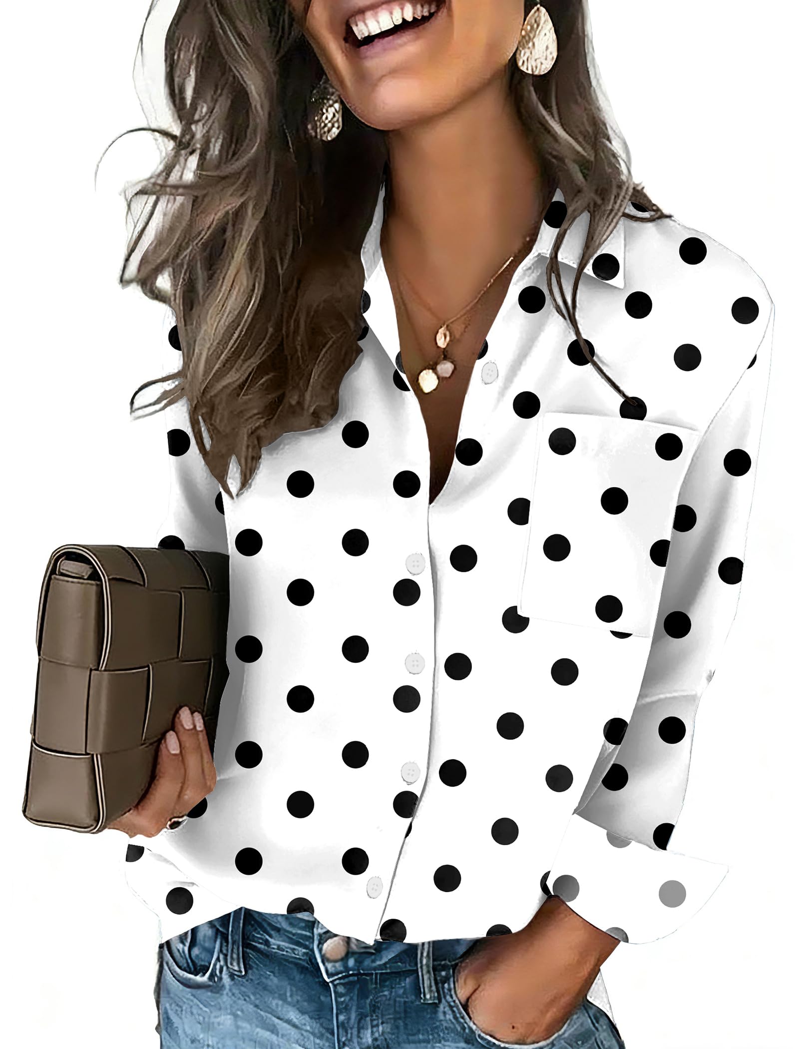 Button Down Shirts for Women Long Sleeve Blouse Dressy Casual Tops