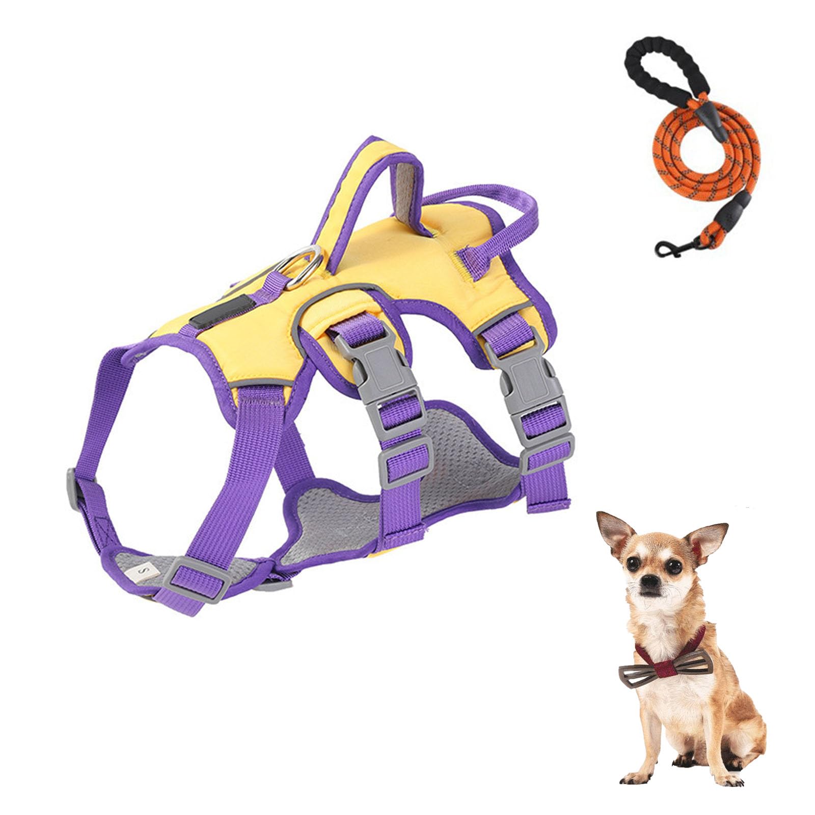 Pettorina Per Cani Morbida Imbottita Con Maniglia Di Sollevamento E Clip Per Guinzaglio, Anti-Tiro, Anti-Fuga, Gilet Riflettente, Regolabile Per Cani Di Piccola E Media Taglia E Gatti,Giallo,L