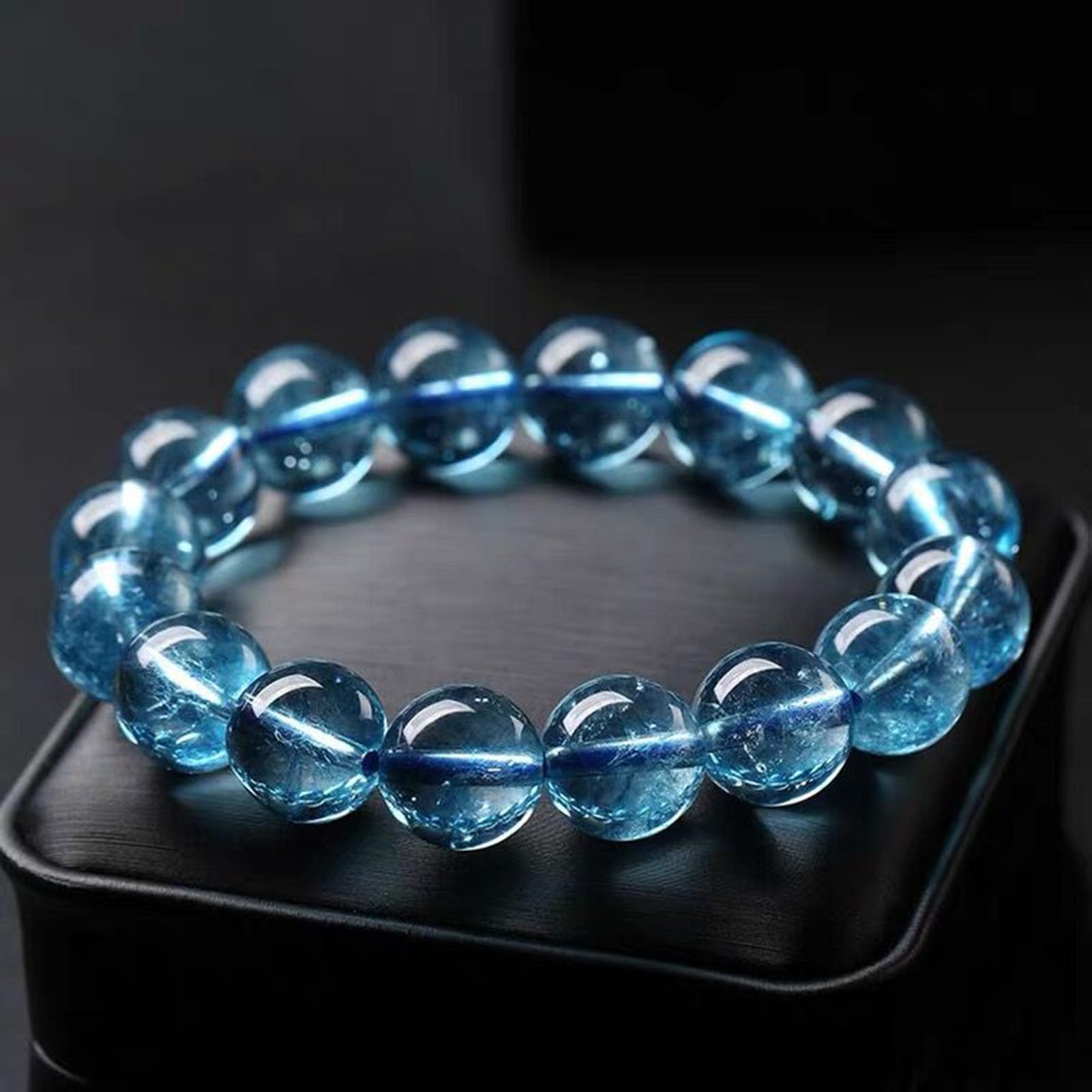 Pulsera de Piedra Aguamarina, Pulseras elásticas de Piedra auténtica, Pulsera de Cuentas de Cristal Azul Claro para la Paz y la claridad, joyería elástica Ajustable para Mujer,8MM
