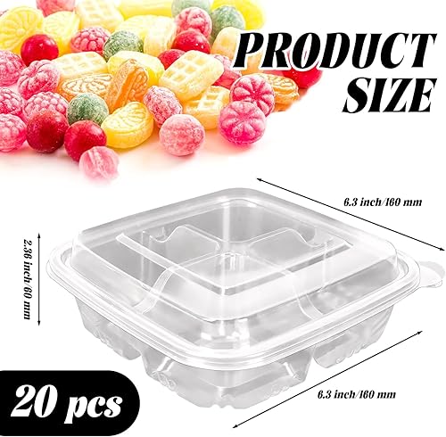 Miniatura 2 de ISUSSER Paquete de 20 recipientes transparentes de comida Bento, recipientes de 4 compartimentos para preparación de comidas con tapas para niños