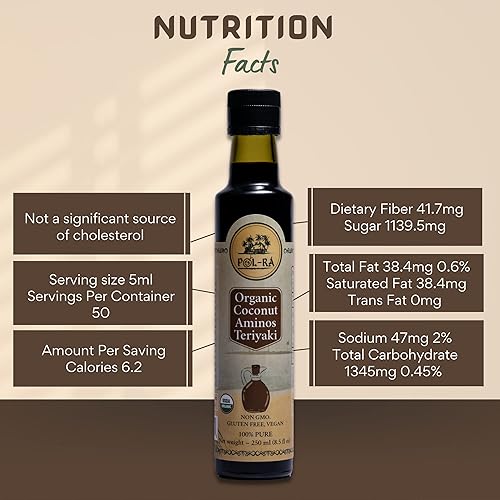 Miniatura 3 de P L-RA Salsa orgánica de amenos de coco Teriyaki – Alternativa a la salsa de soja – Vegana, Paleo y Keto – Sin soja – Bajo glucémico, bajo en sodio
