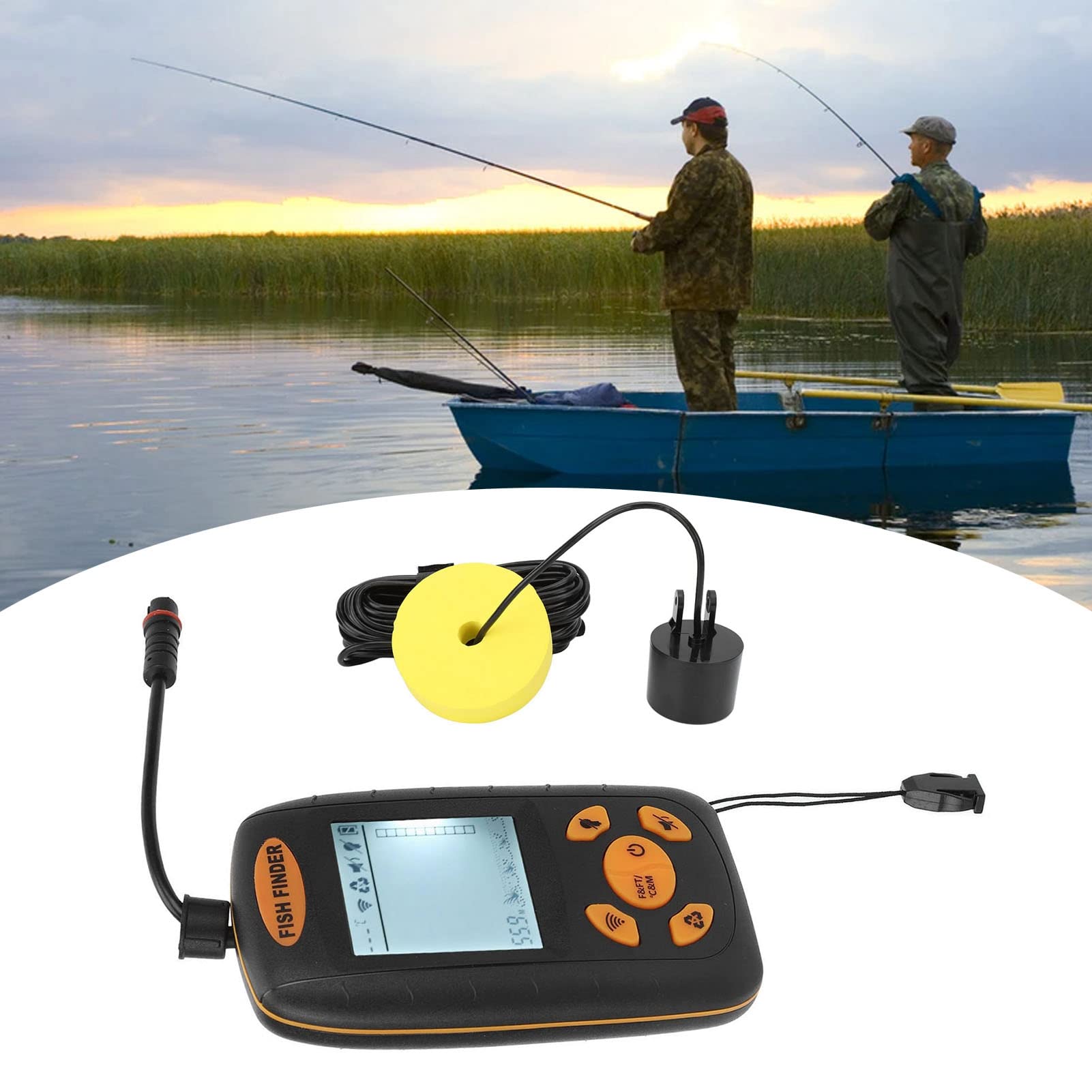 Ecoscandaglio portatile con display LCD, sensore sonar portatile per ecoscandaglio per la pesca sul lago in barca in kayak, ecoscandaglio con portata di 100 m per acqua salata