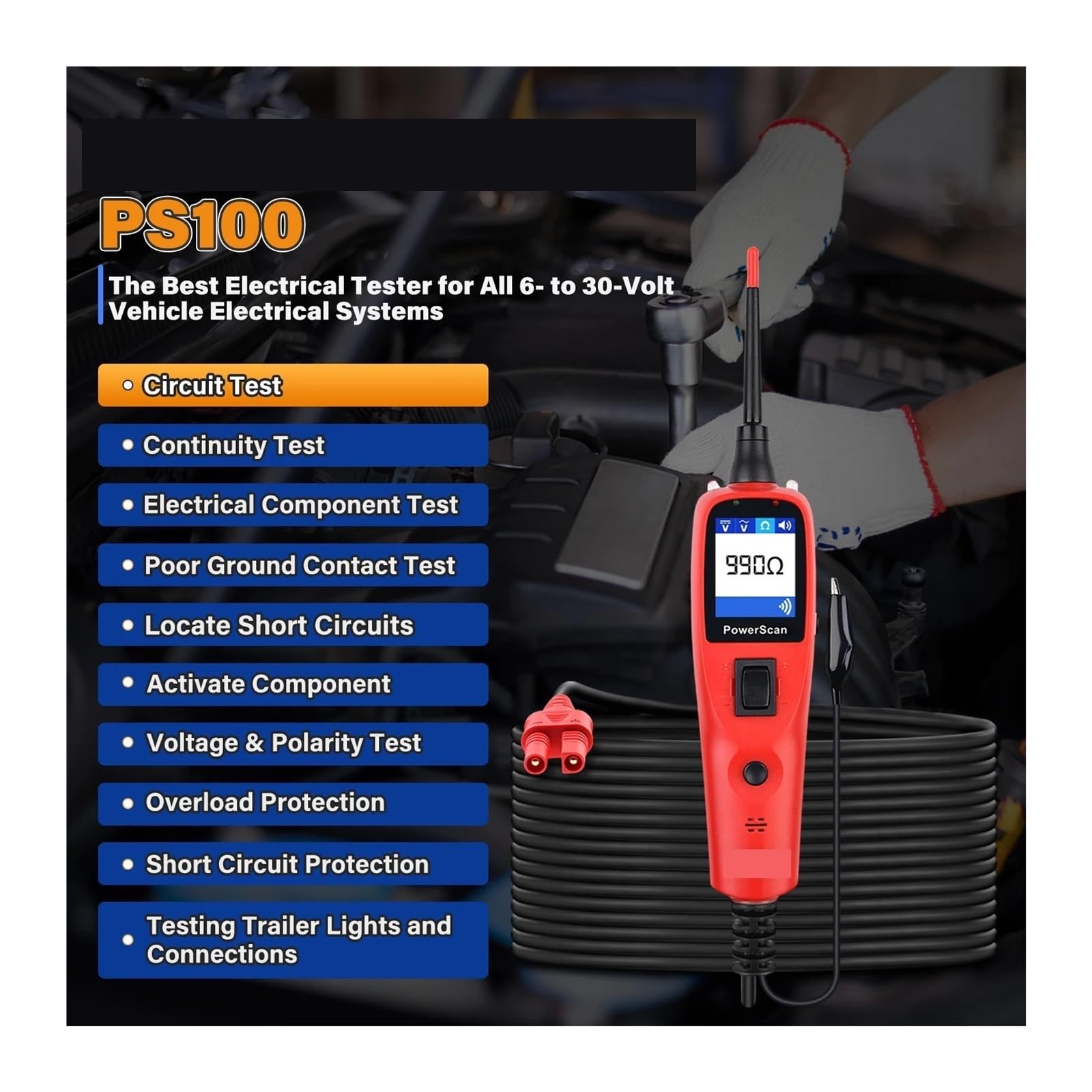 Tester di Resistenza Digitale 1.36 PS100 Auto Circuit Tester Diagnostico AVOmeter Strumento di Test Automotive OBD2 Scanner(PS100)