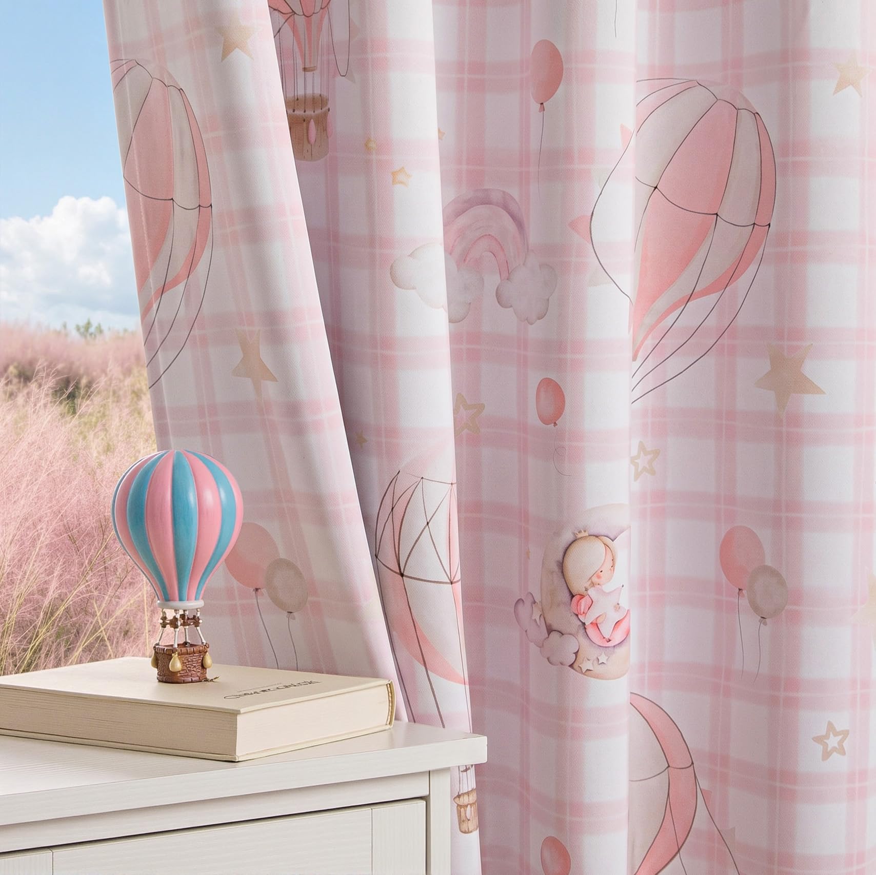 MYSKY HOME Girls Pink Plaid Blackout Curtains 84 Inches Long for Bedroom
