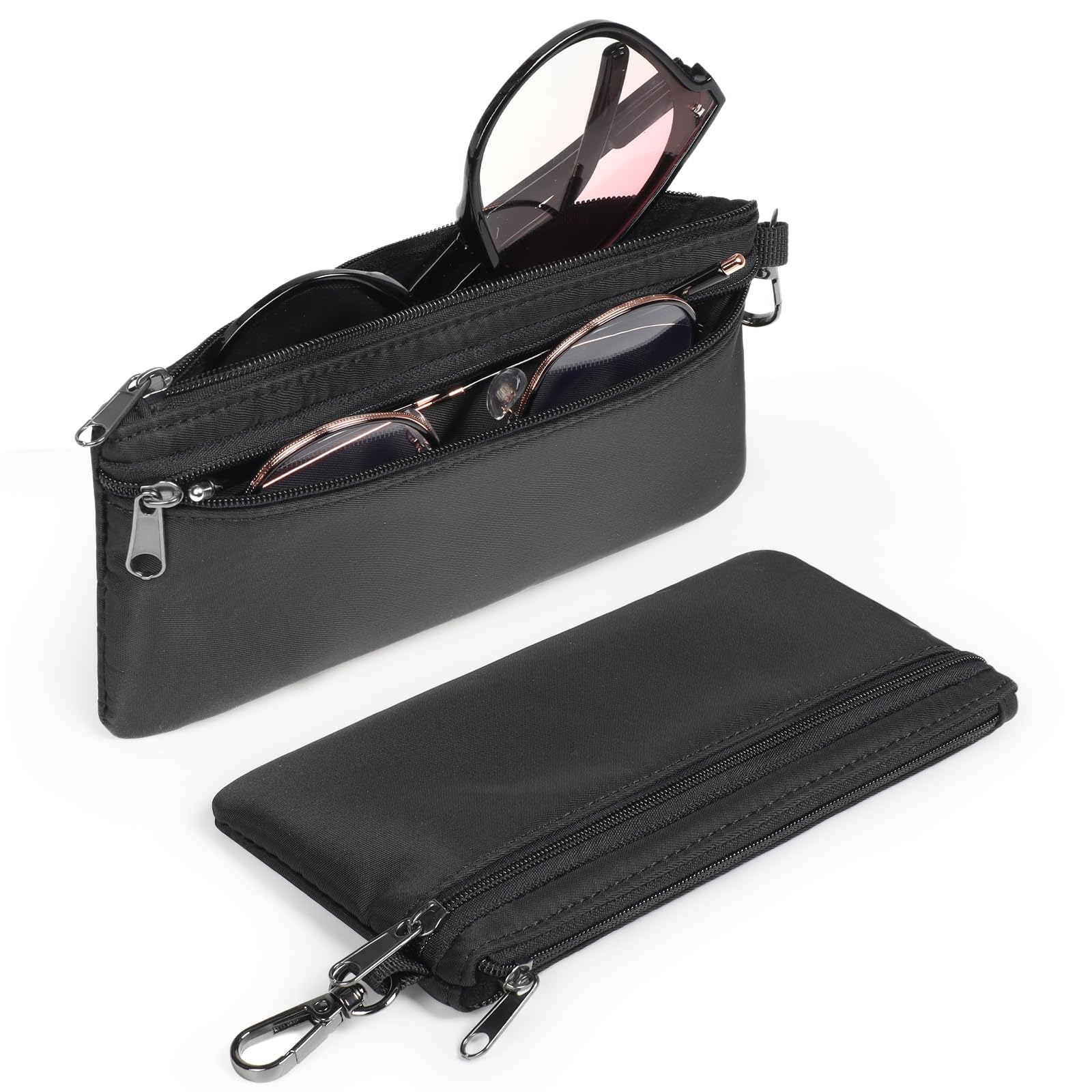 tangoner Double Glasses Case Soft Zipper, Clip Dual Sunglasses Case Organizer for 2 Pairs Women, Portable Slim Eyewear Storage Travel-picture-40